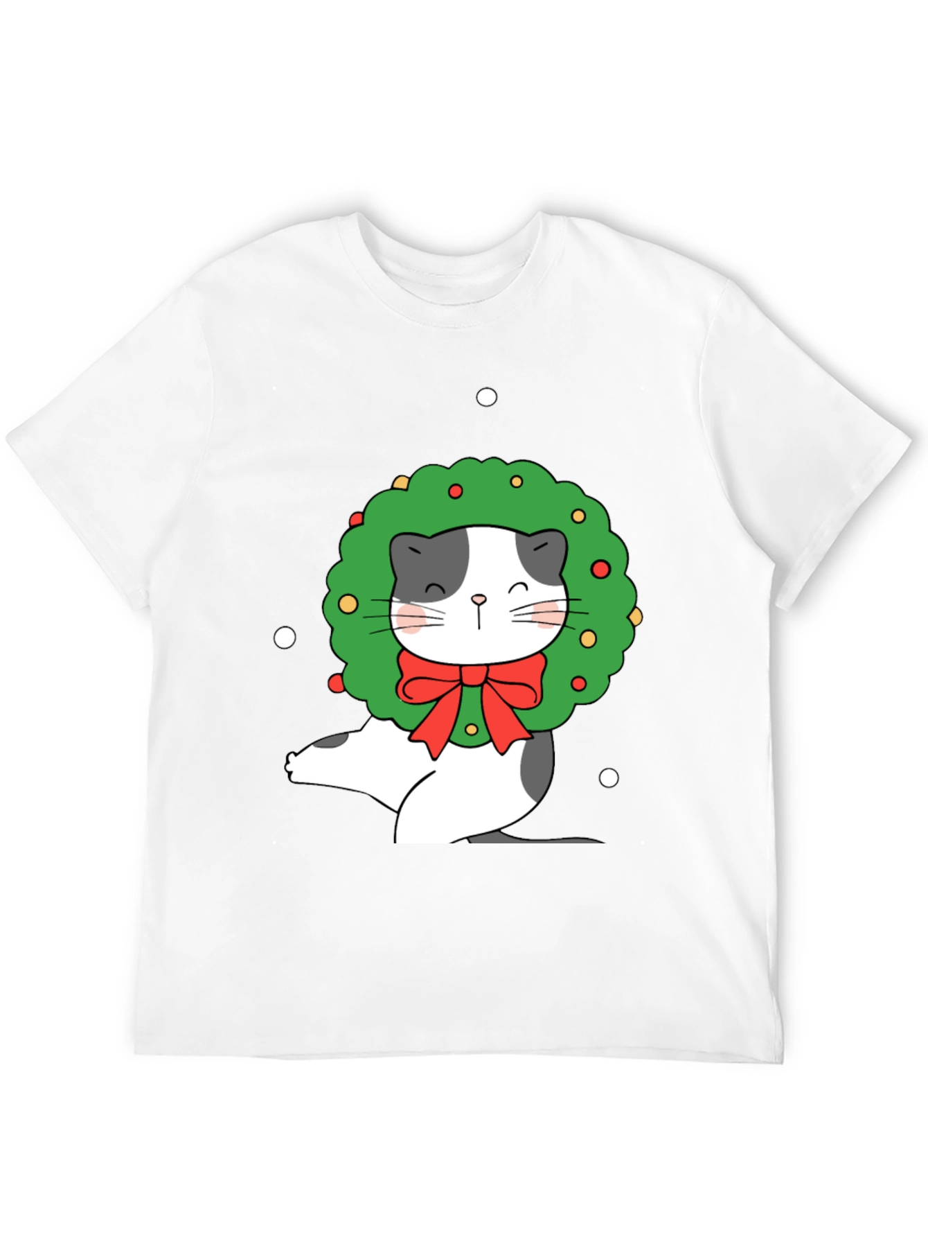 Festive Cat Wreath Graphic Tee - Holiday Cheer!