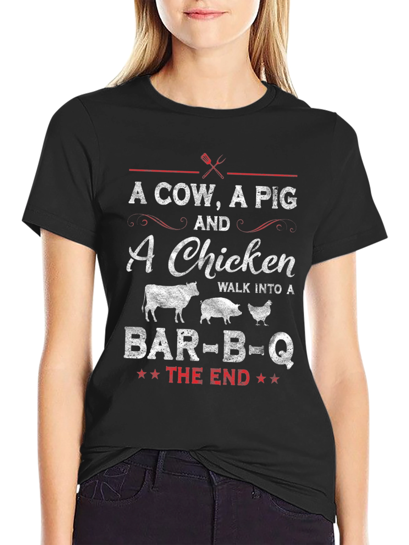 A Cow A Pig and a Chicken BBQ T-Shirt