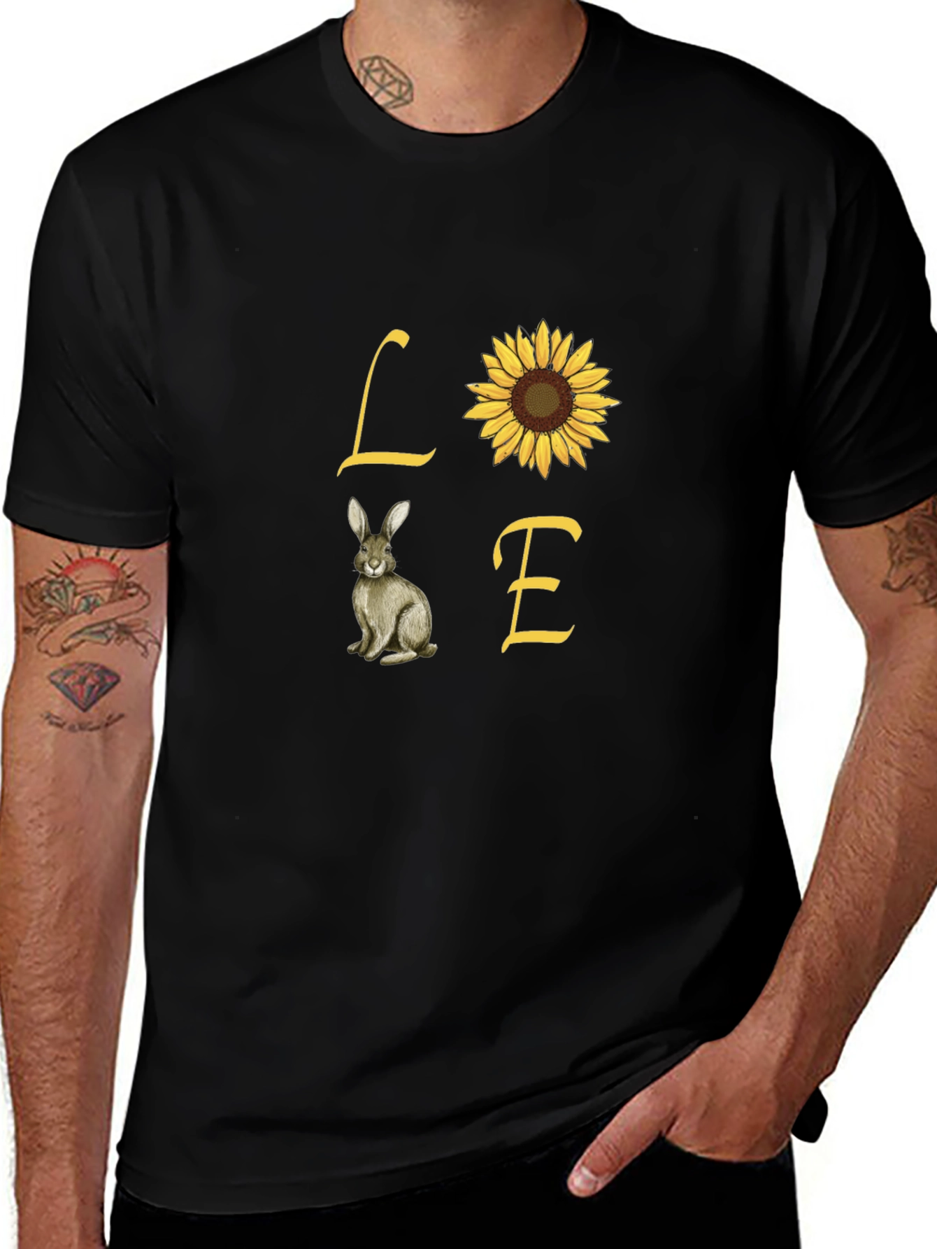 Love Rabbit and Sunflower Graphic Tee