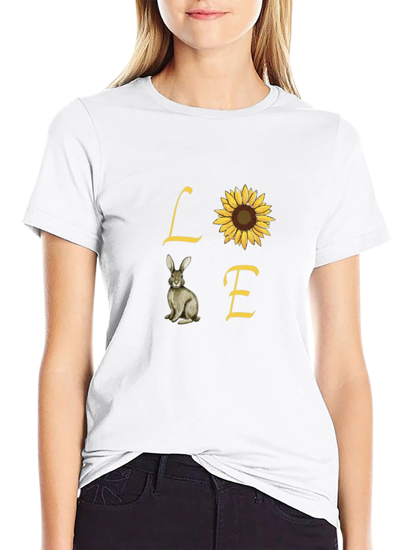 Love Rabbit and Sunflower Graphic Tee