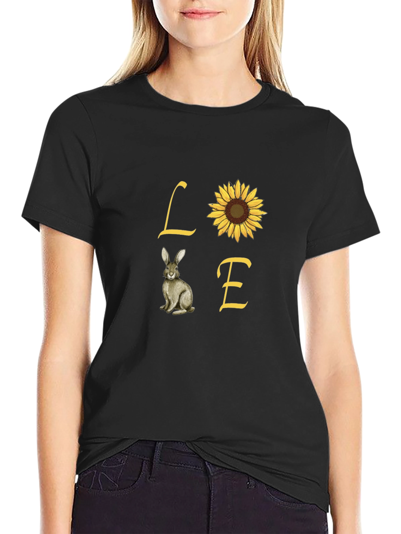Love Rabbit and Sunflower Graphic Tee