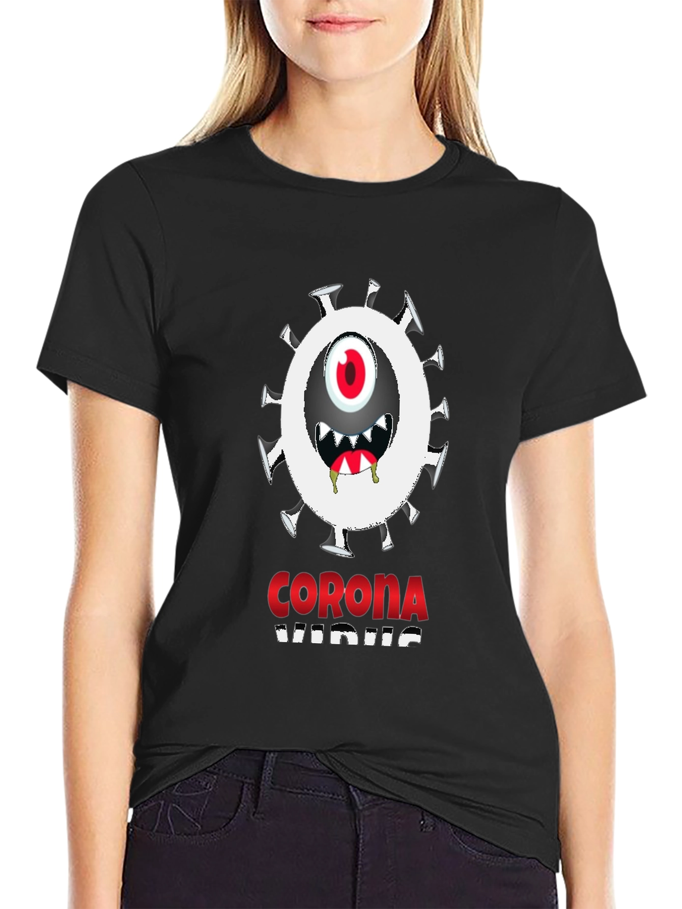 Novelty Corona Virus Graphic Black T-Shirt