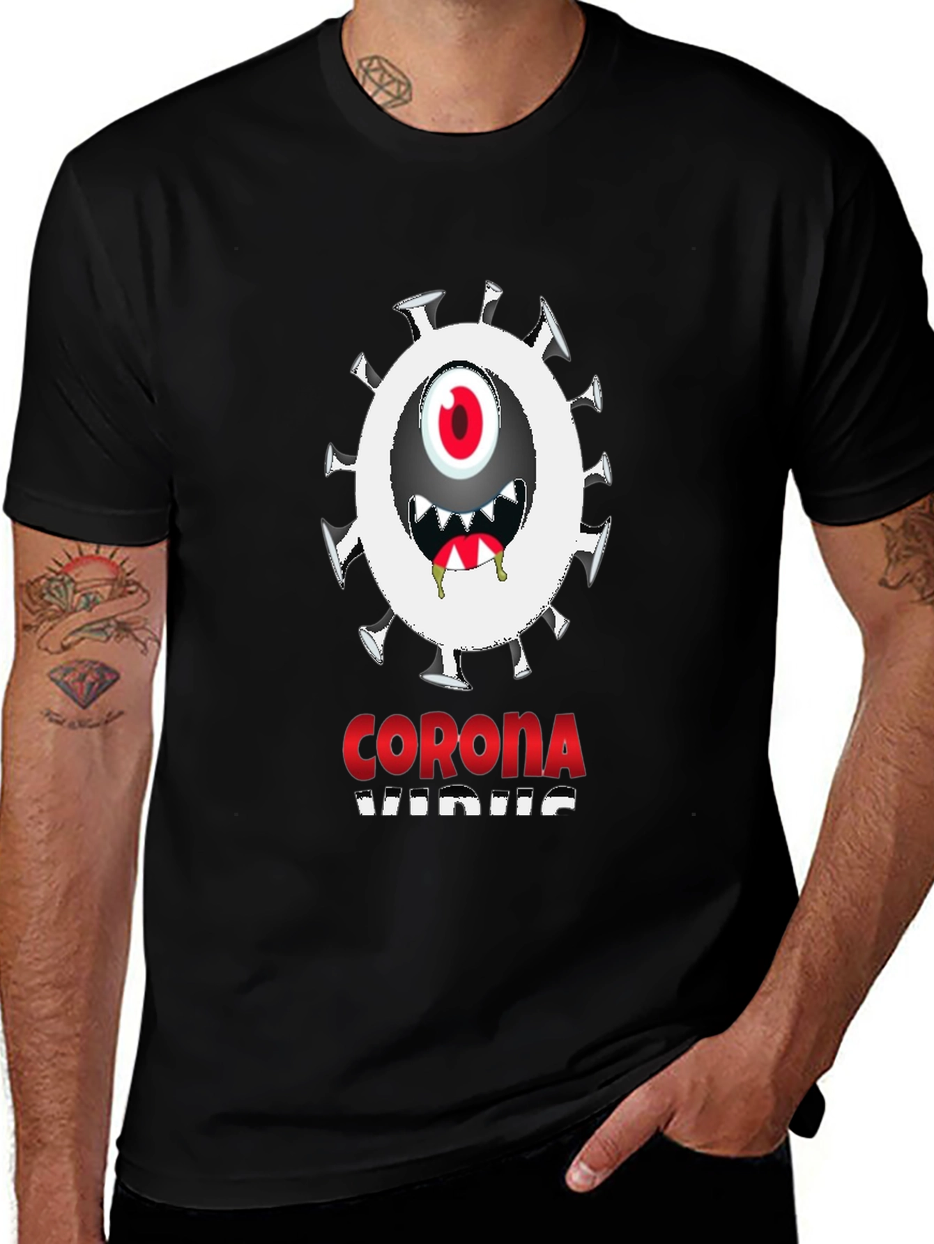 Novelty Corona Virus Graphic Black T-Shirt