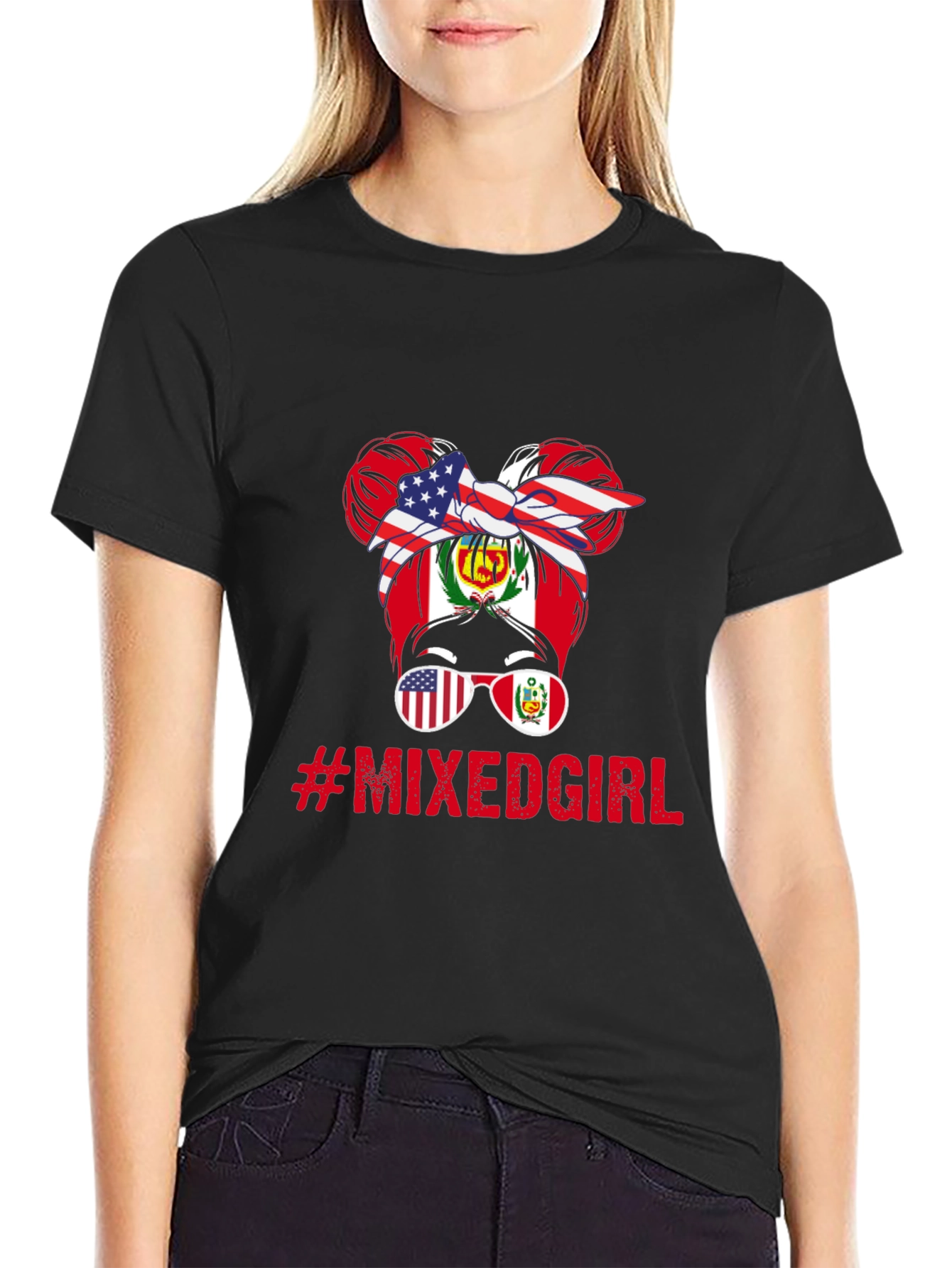Mixed Girl Messy Bun T-Shirt