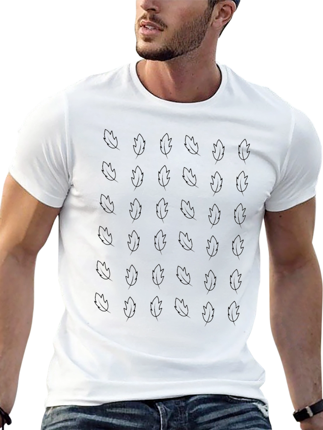 Leaf Patterned Black T-Shirt