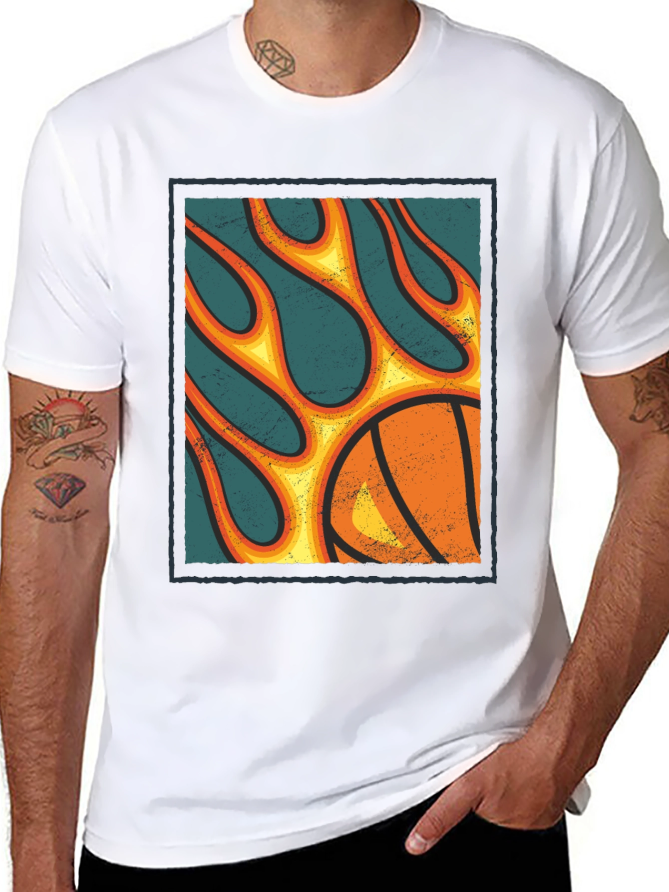 Flaming Basketball Graphic T-Shirt