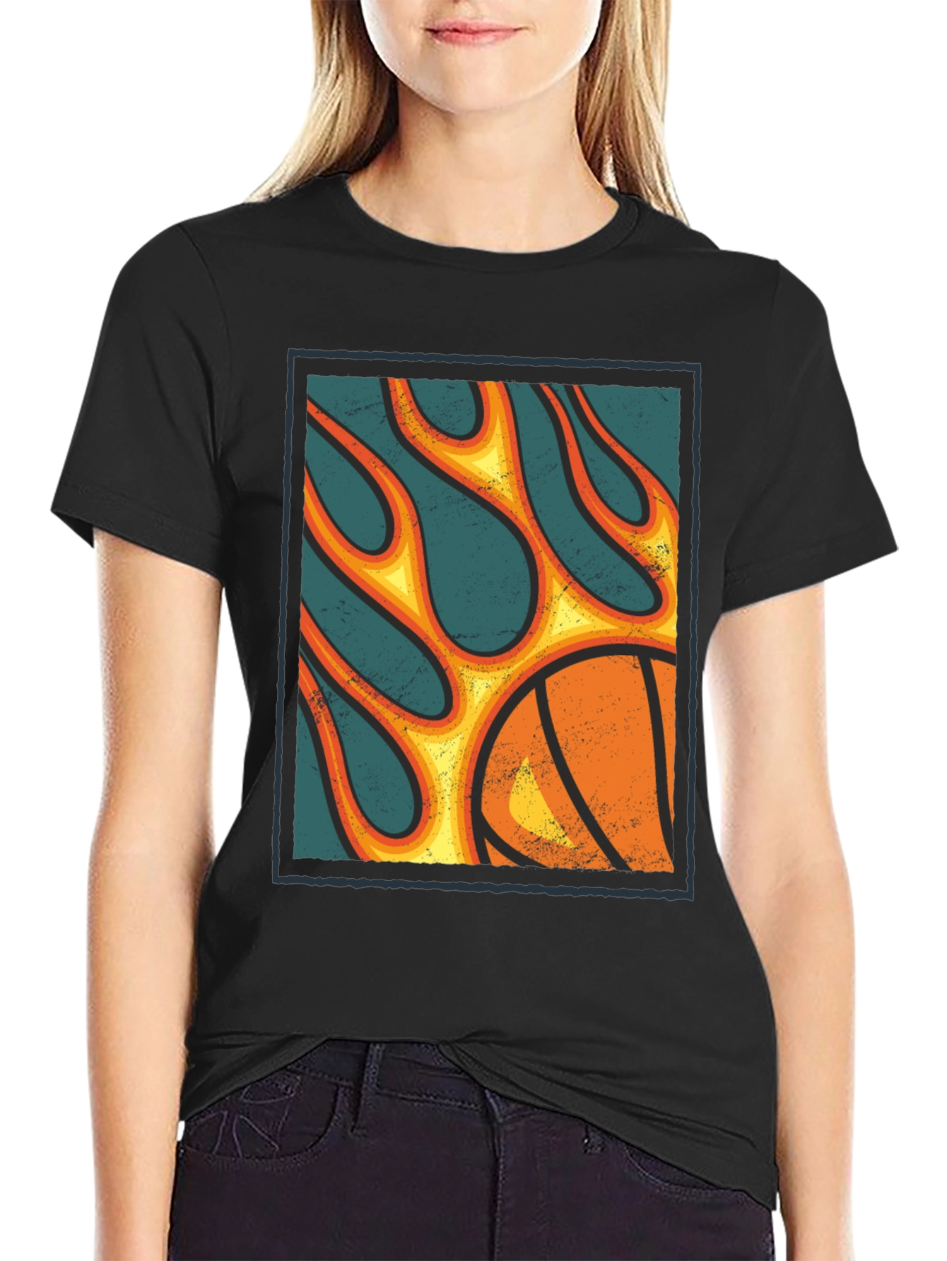 Flaming Basketball Graphic T-Shirt