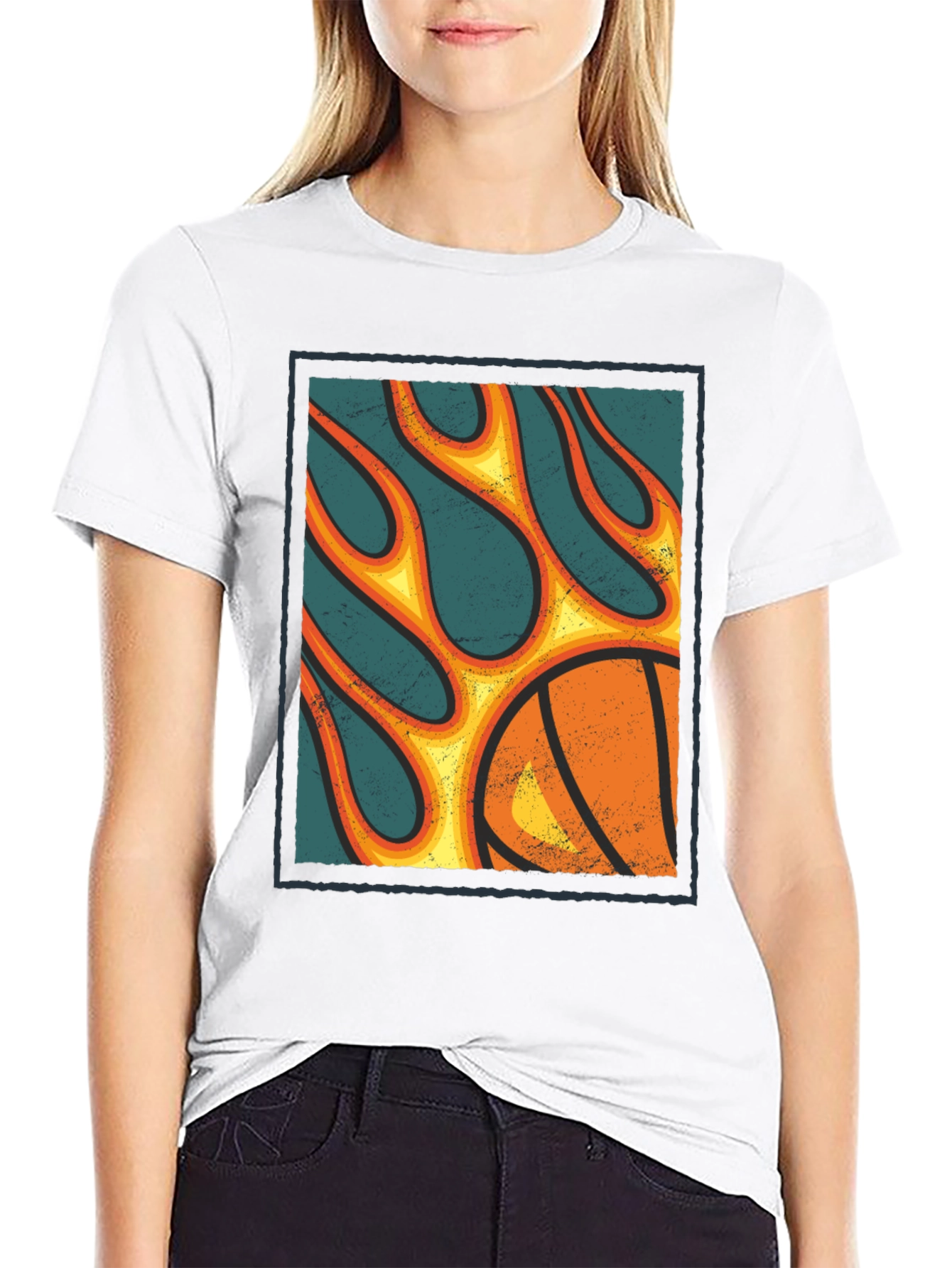 Flaming Basketball Graphic T-Shirt