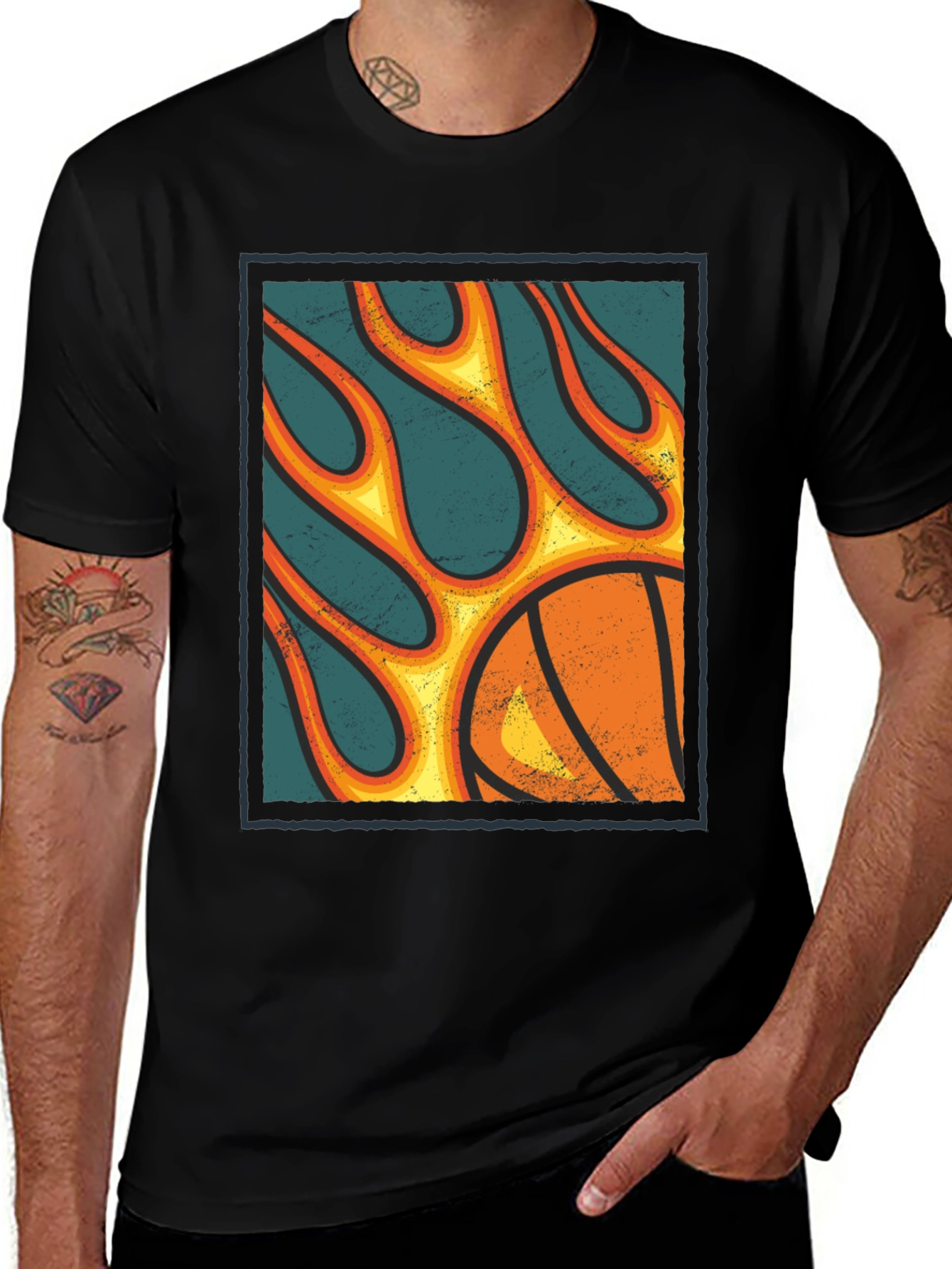 Flaming Basketball Graphic T-Shirt
