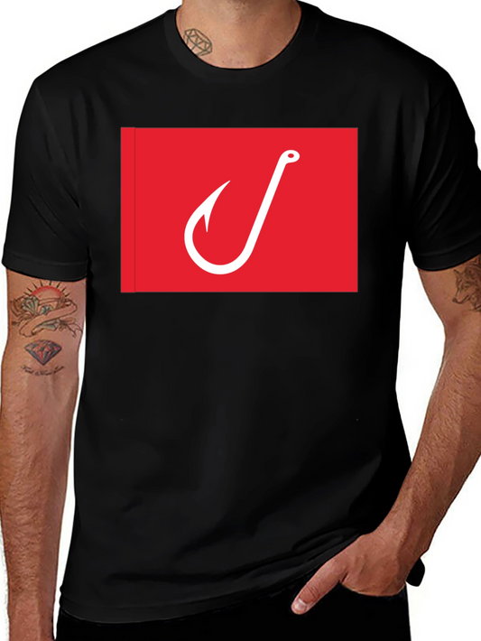 Fishing Hook Graphic Tee - Red on Black