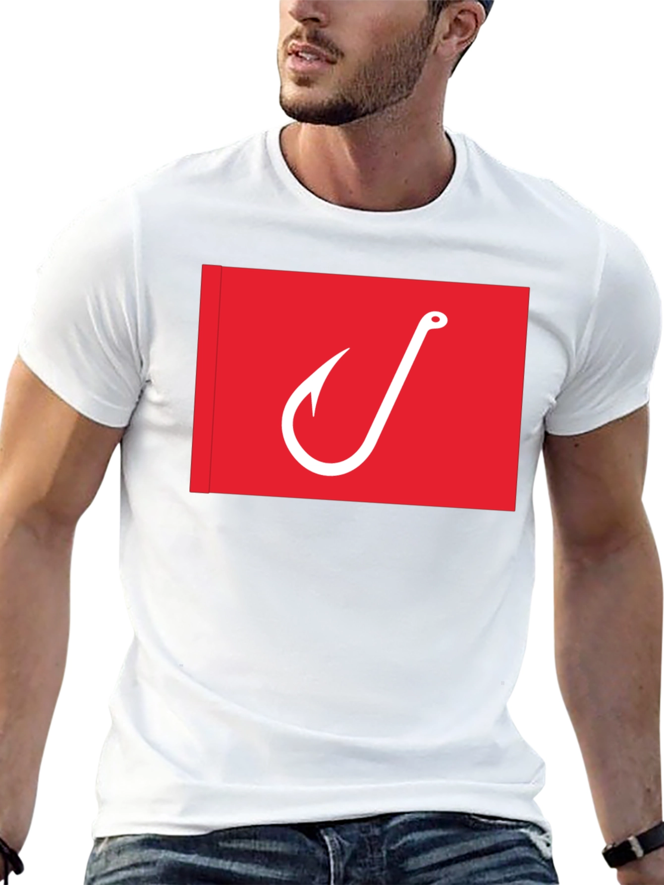Fishing Hook Graphic Tee - Red on Black