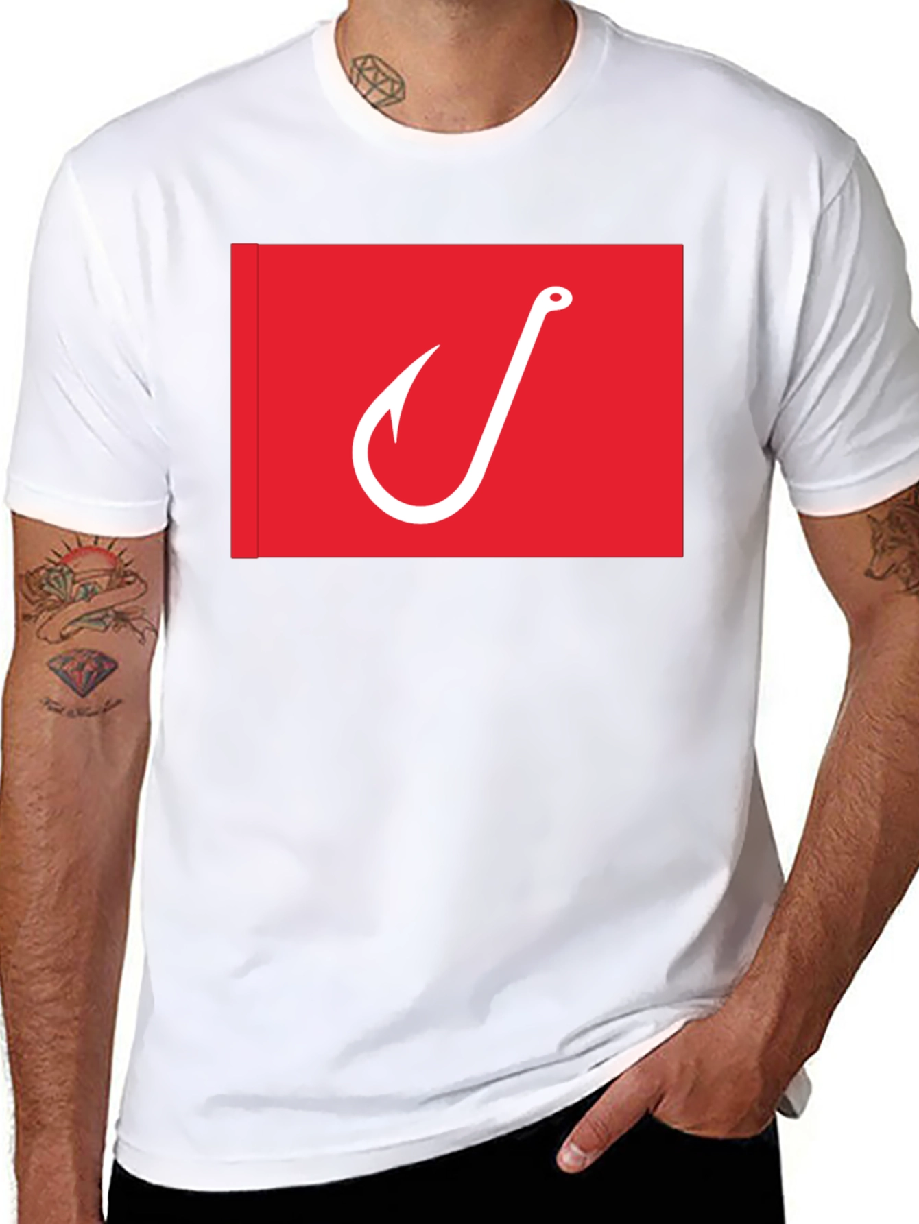 Fishing Hook Graphic Tee - Red on Black