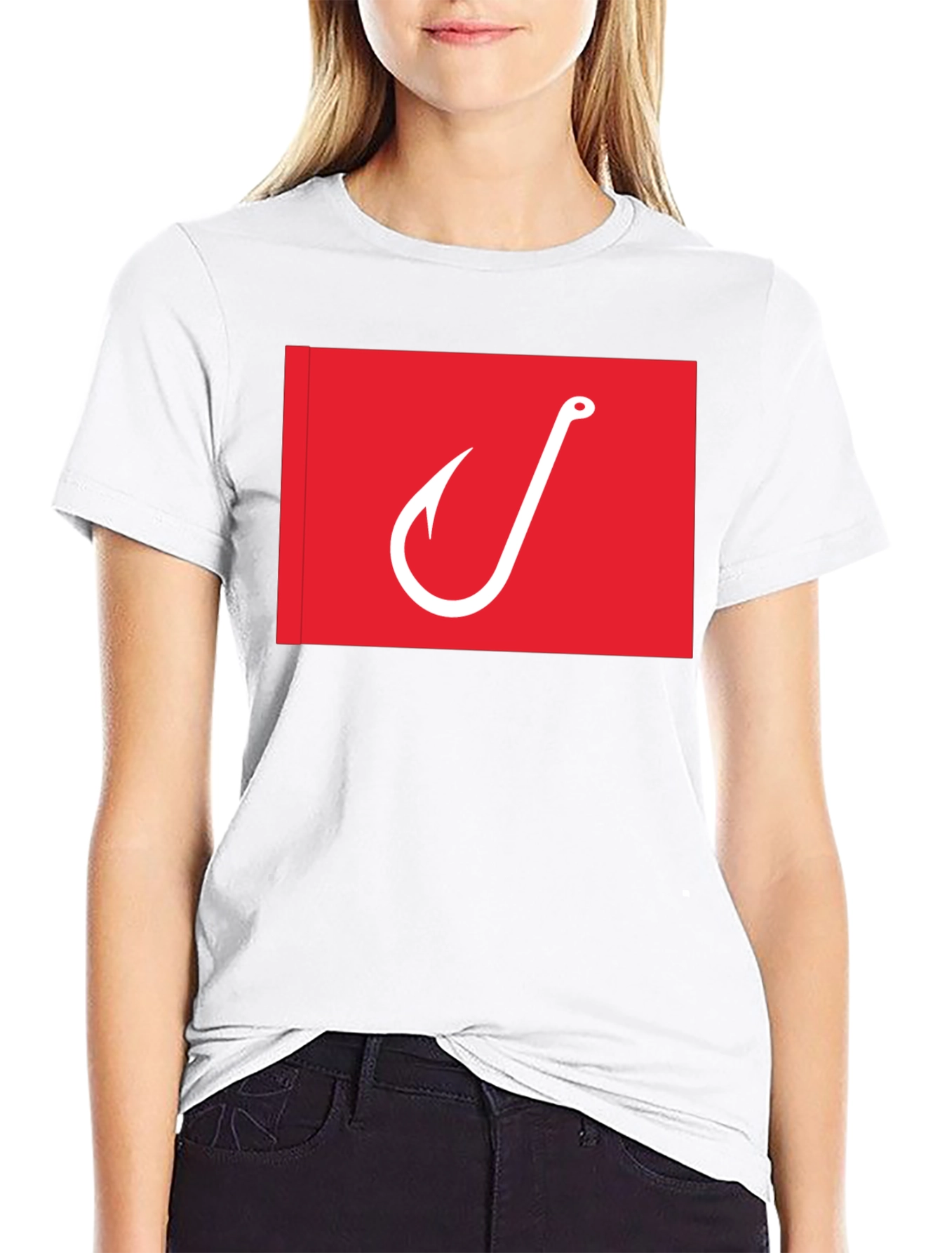 Fishing Hook Graphic Tee - Red on Black