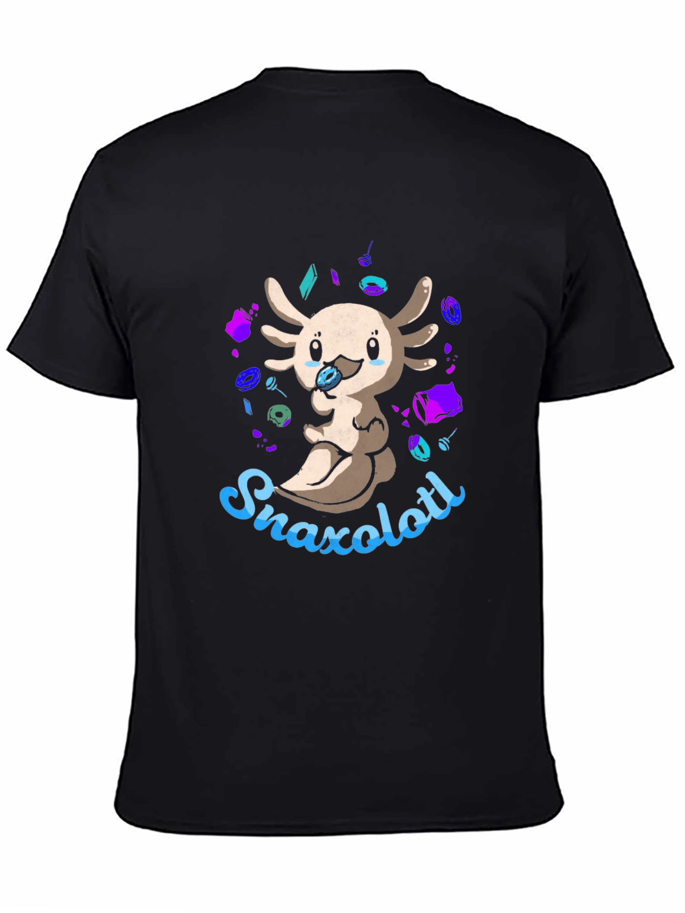 Snaxolotl Black T-Shirt - Cute Axolotl Snack Design