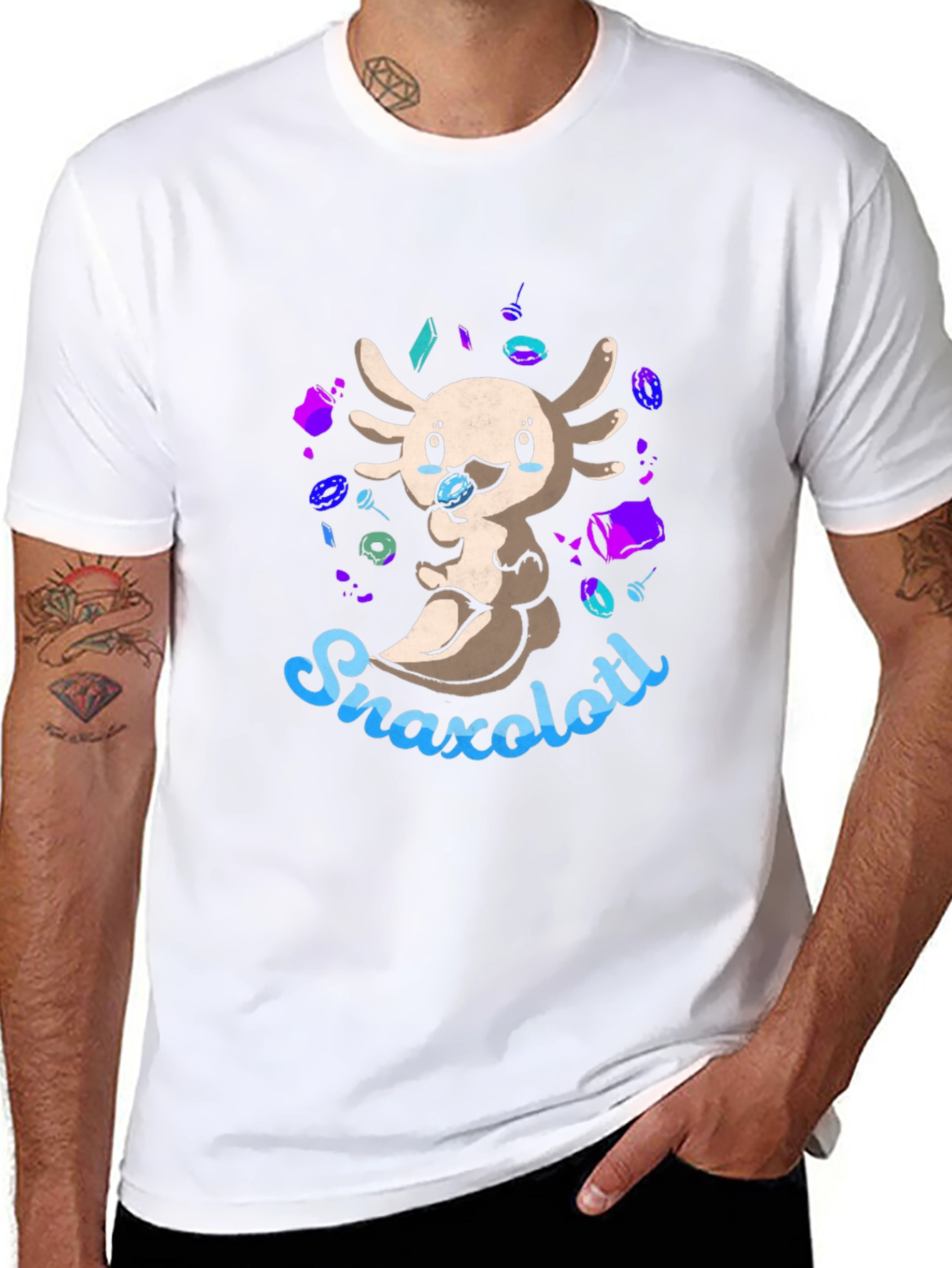 Snaxolotl Black T-Shirt - Cute Axolotl Snack Design