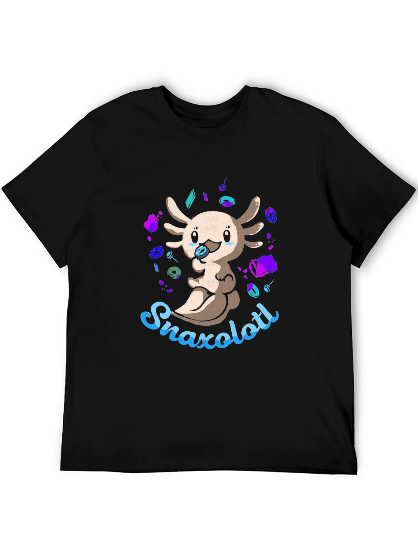 Snaxolotl Black T-Shirt - Cute Axolotl Snack Design