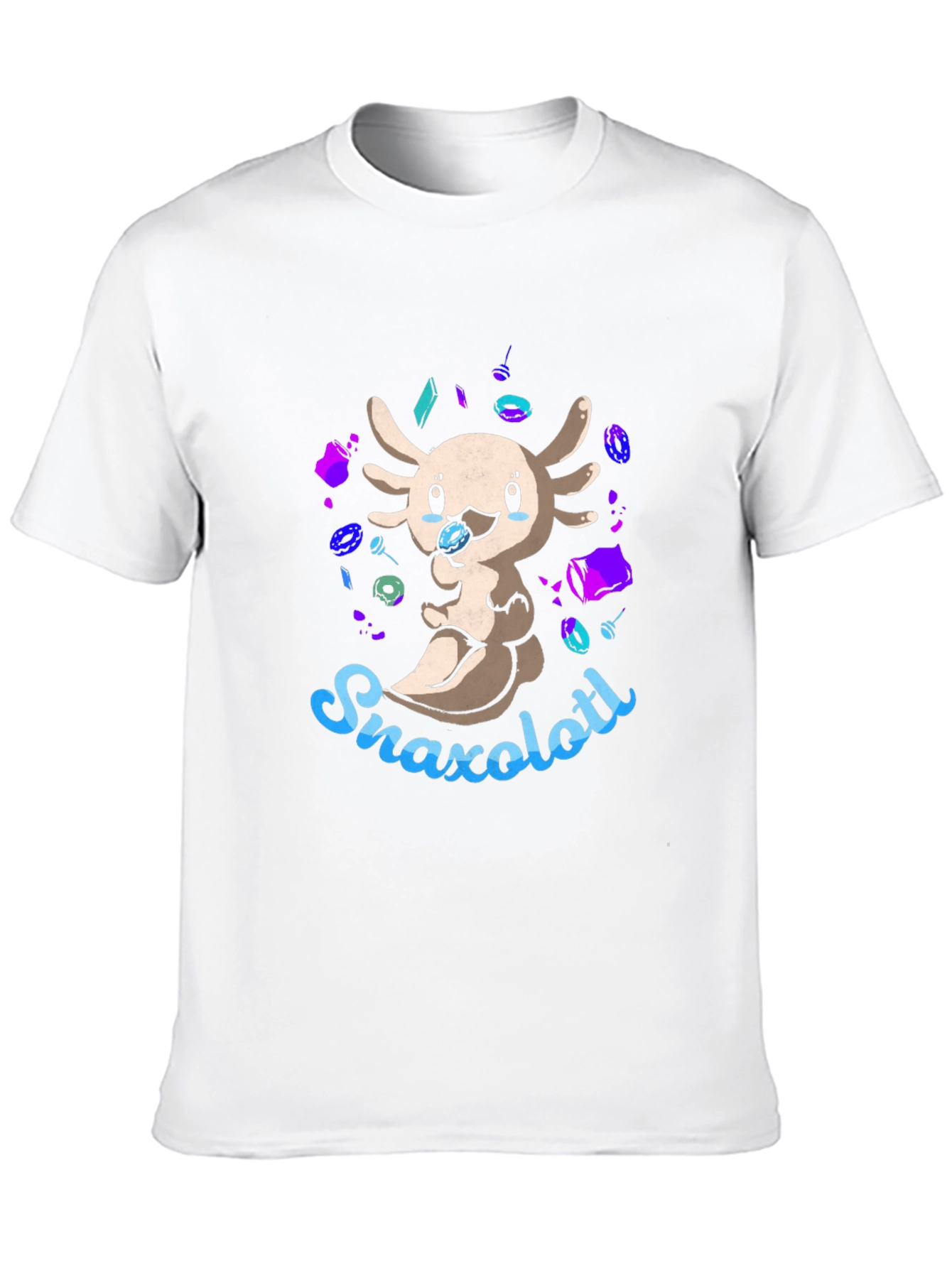 Snaxolotl Black T-Shirt - Cute Axolotl Snack Design