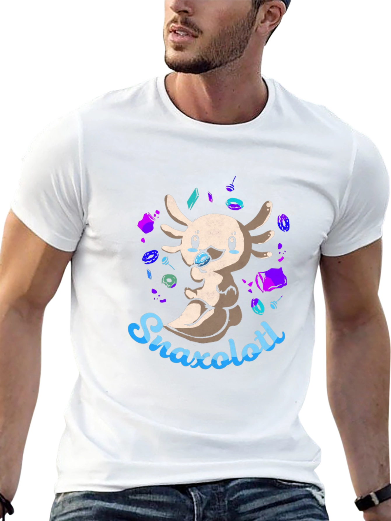 Snaxolotl Black T-Shirt - Cute Axolotl Snack Design