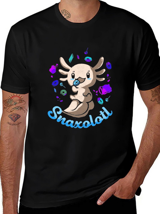 Snaxolotl Black T-Shirt - Cute Axolotl Snack Design