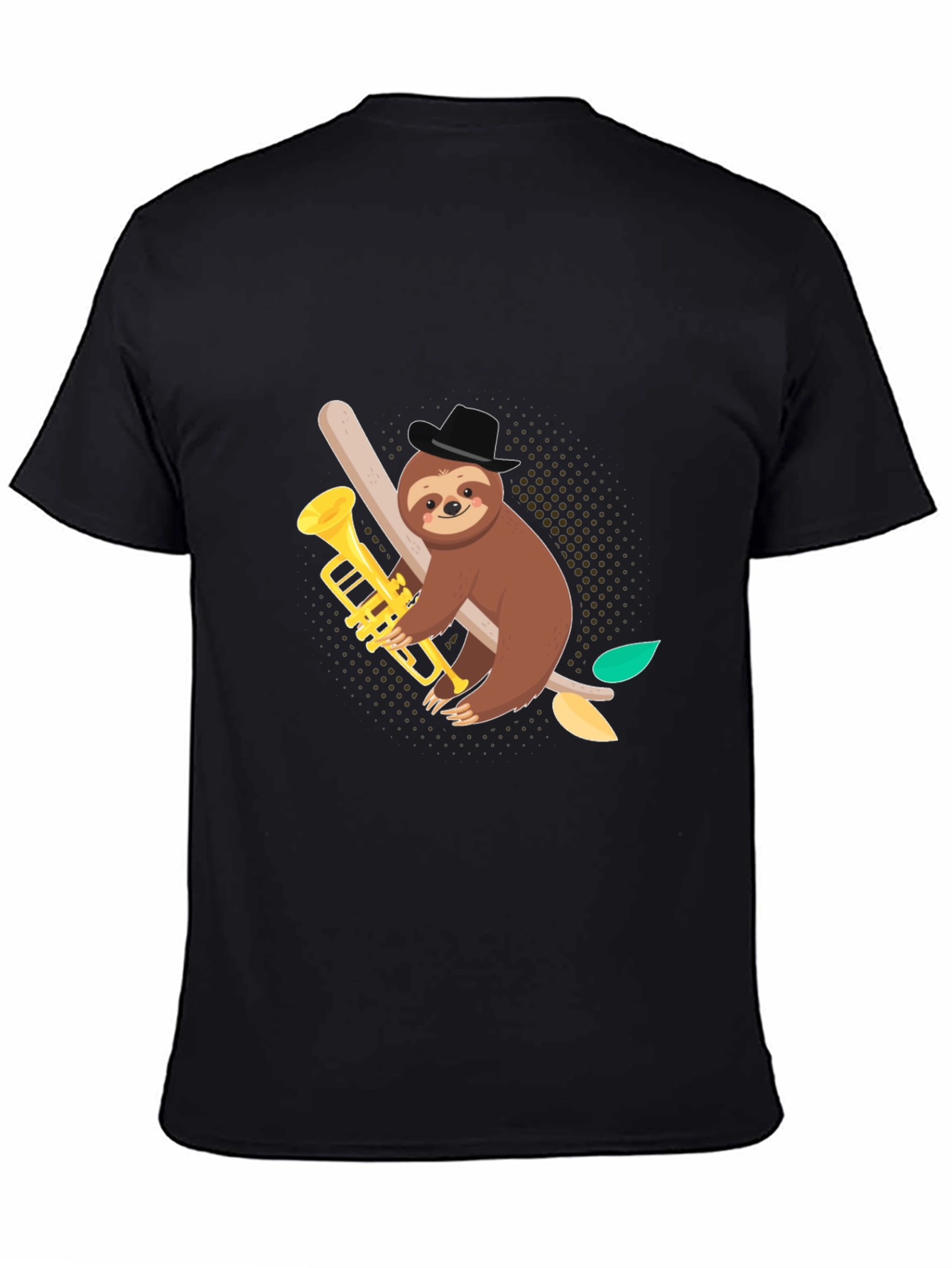 Sloth Trumpet Player Black Graphic Tee
