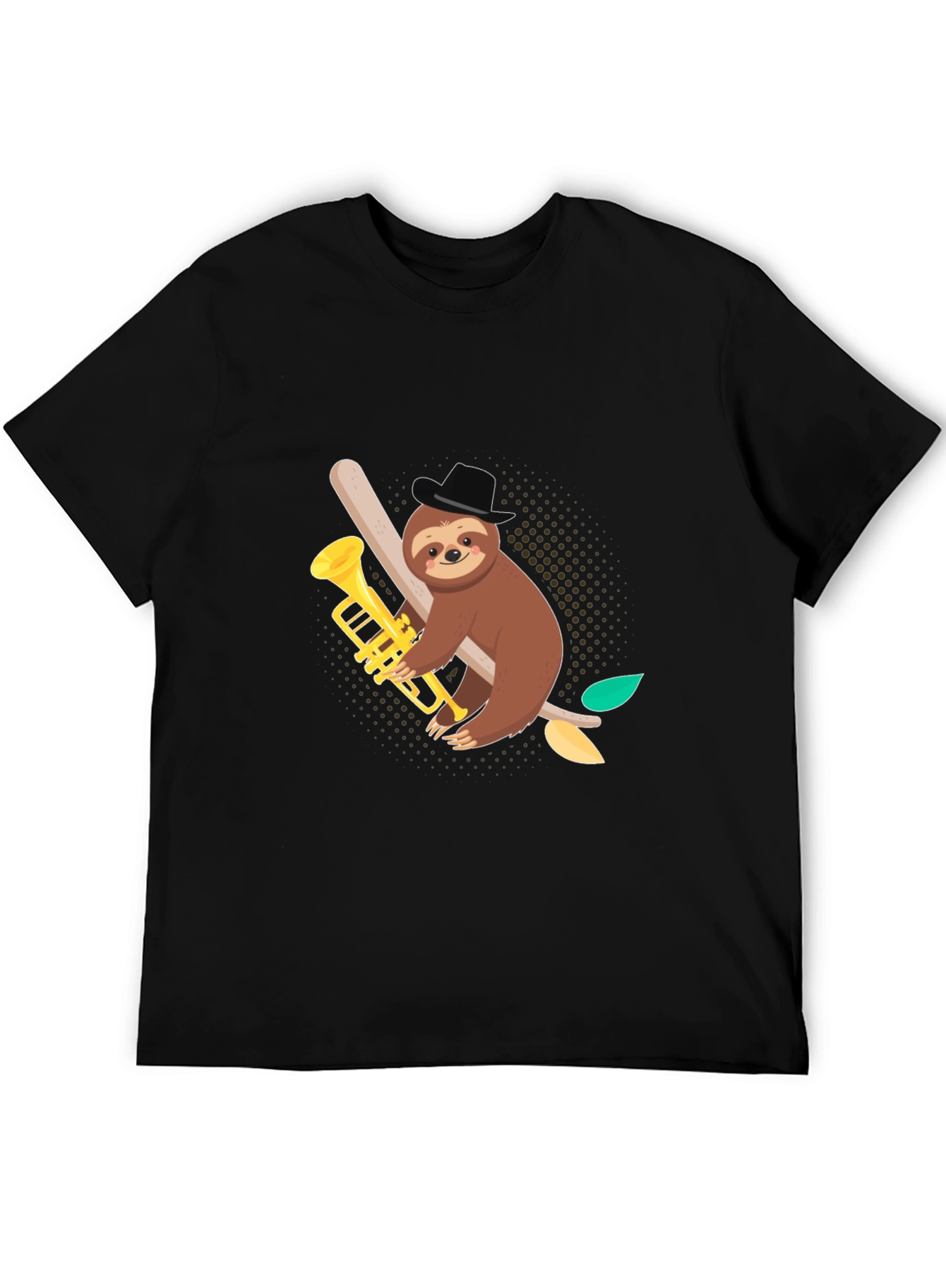 Sloth Trumpet Player Black Graphic Tee