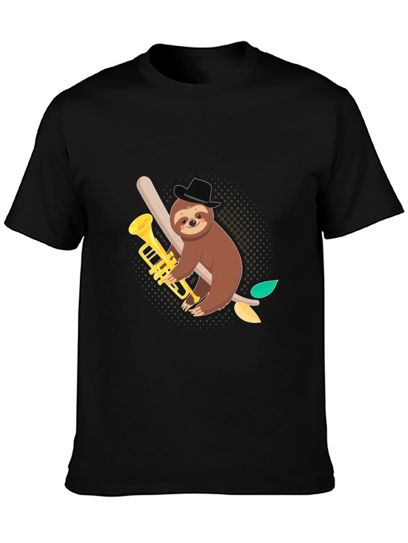 Sloth Trumpet Player Black Graphic Tee