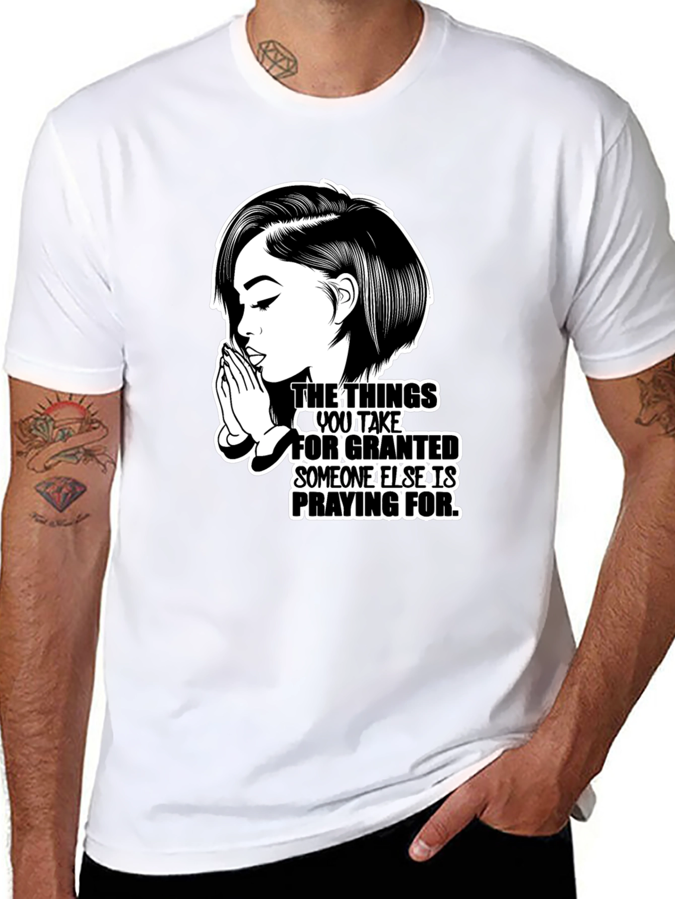 Praying Woman Graphic T-Shirt - Black