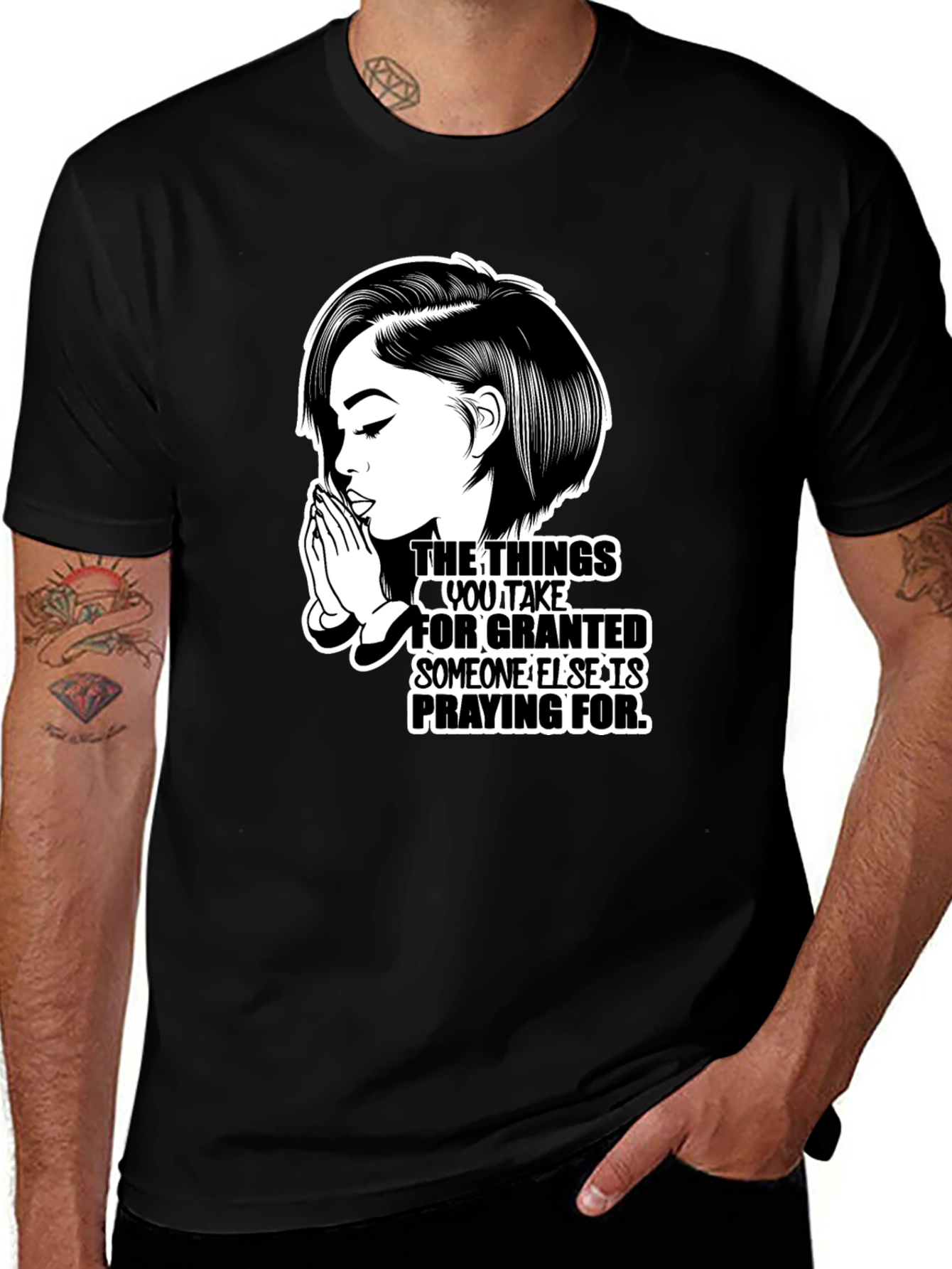 Praying Woman Graphic T-Shirt - Black
