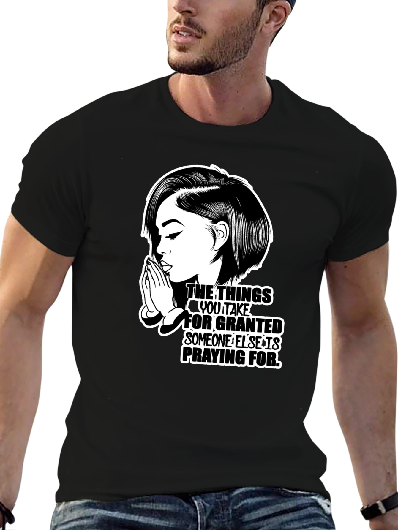 Praying Woman Graphic T-Shirt - Black