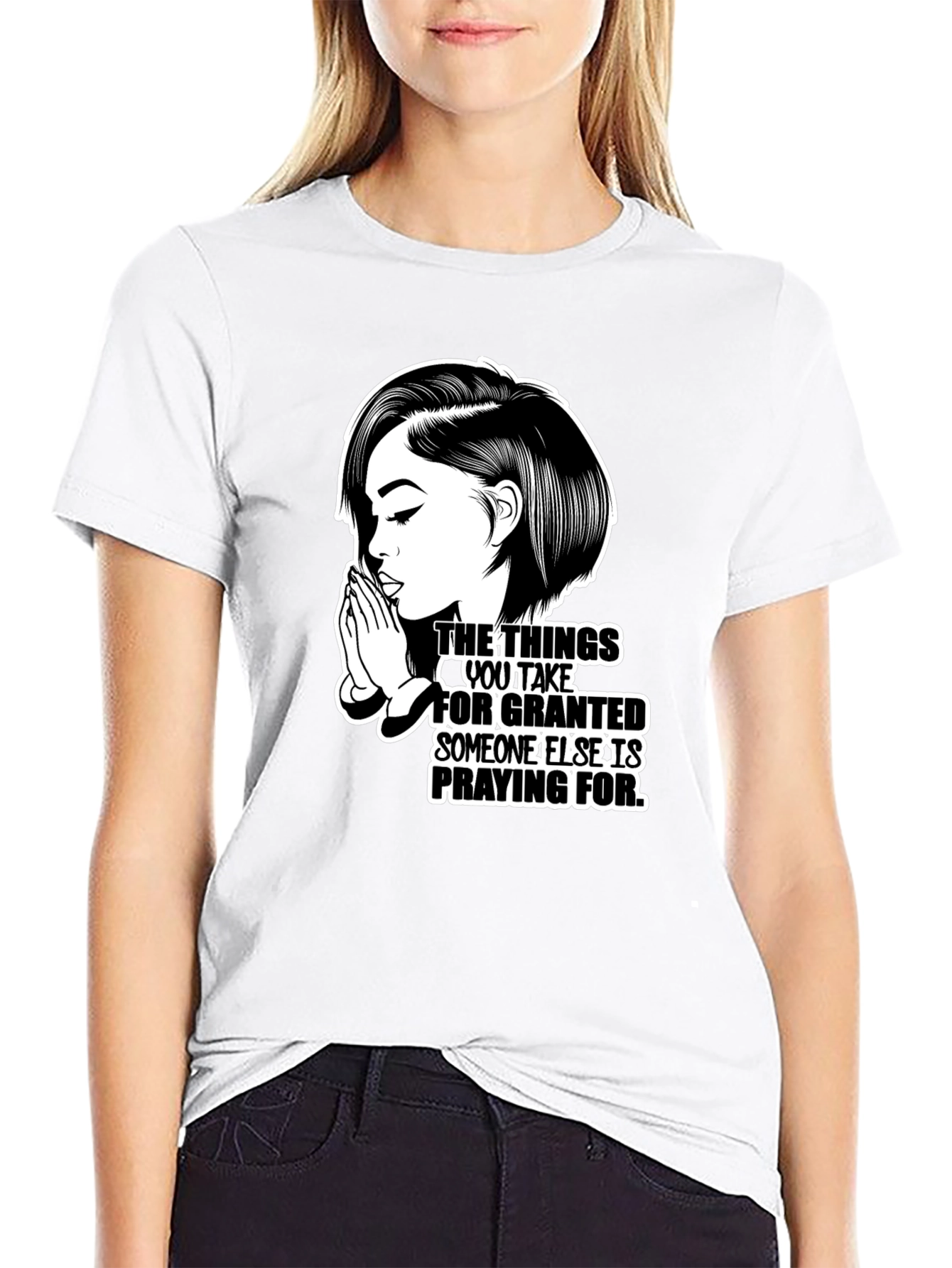 Praying Woman Graphic T-Shirt - Black