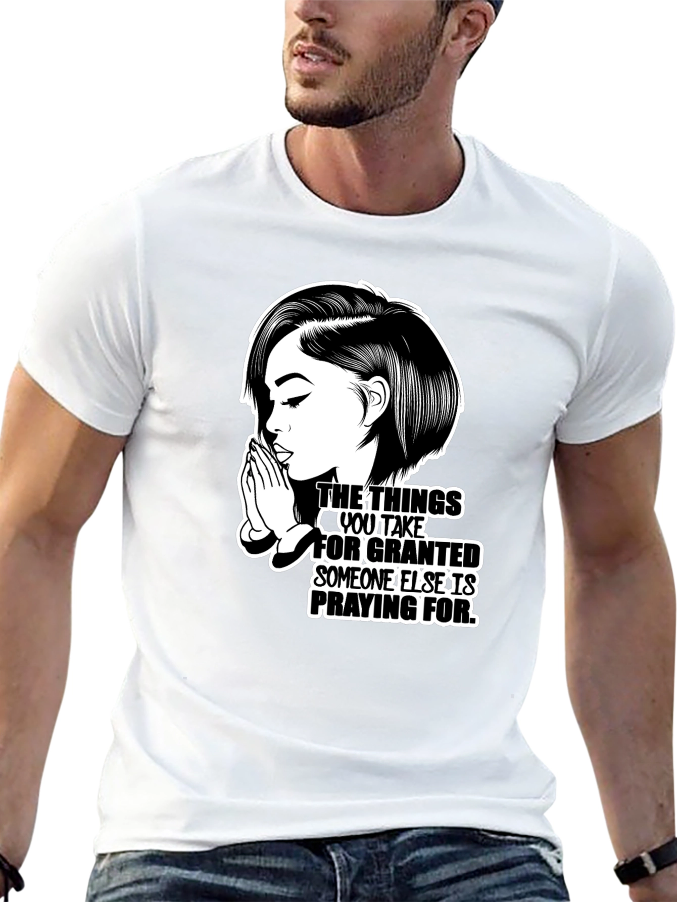 Praying Woman Graphic T-Shirt - Black