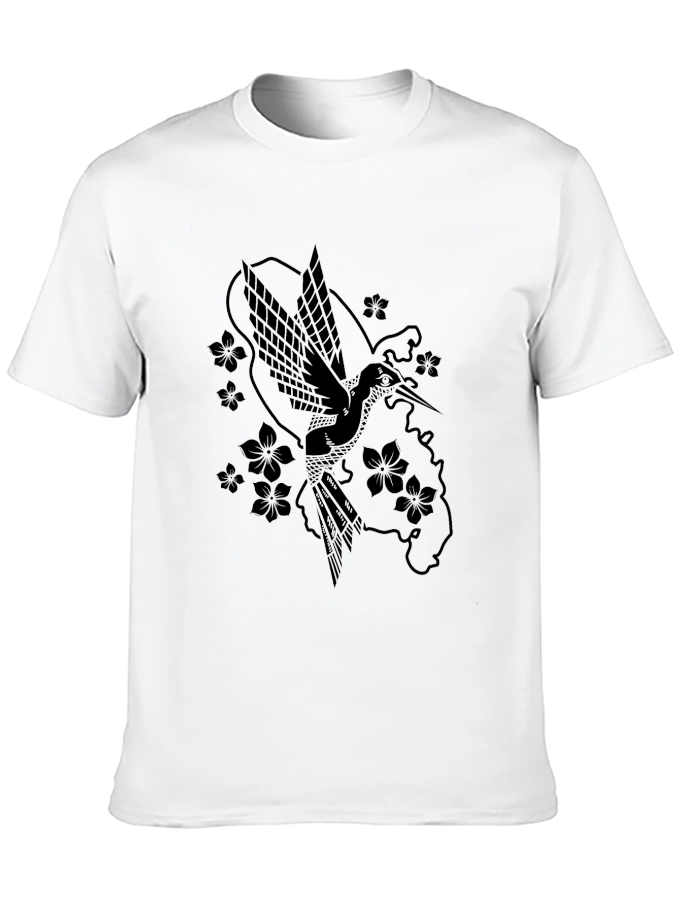Hummingbird & Flower Graphic Black T-Shirt