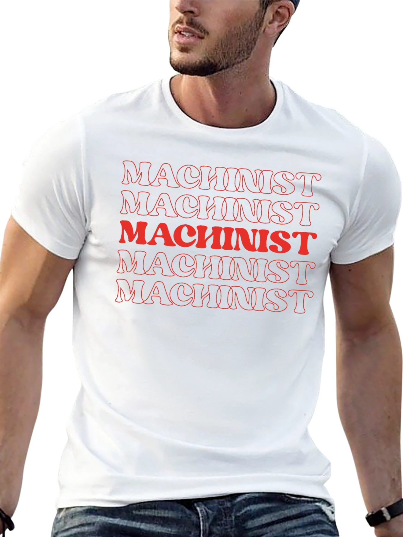 Machinist Red Text Stacked Black T-Shirt
