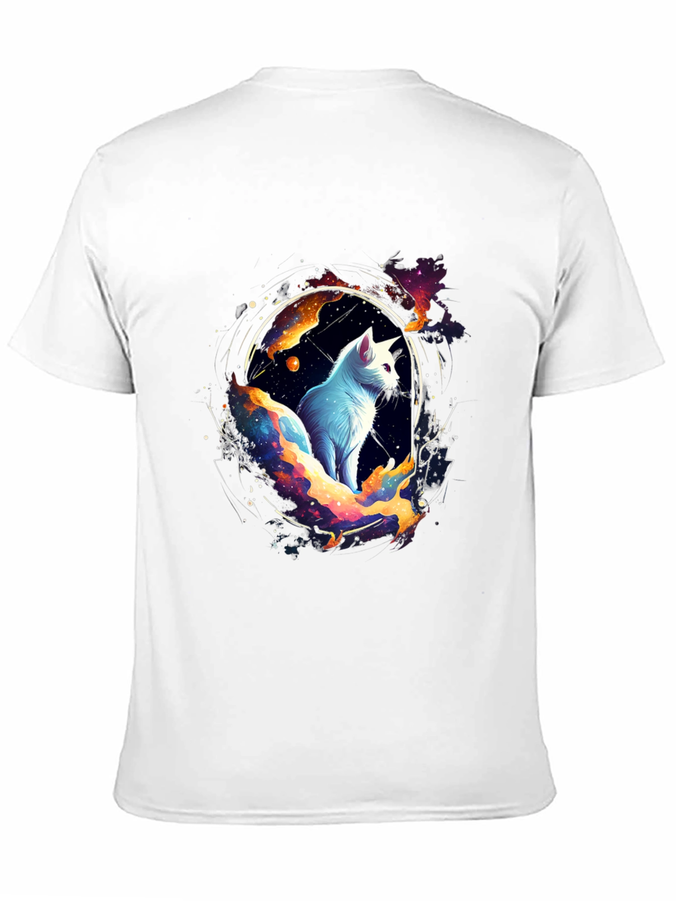 Cosmic Cat Black T-Shirt - Celestial Feline Design