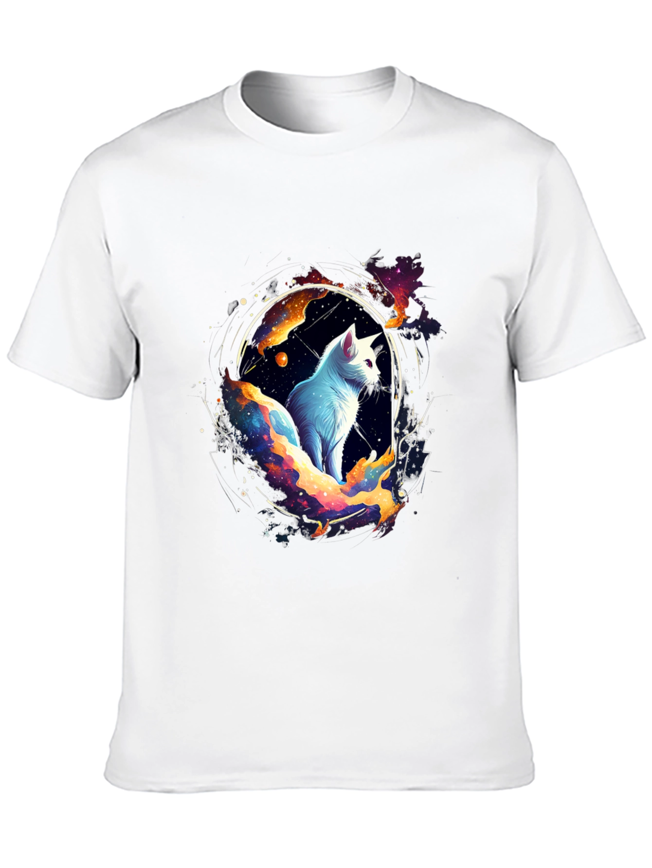 Cosmic Cat Black T-Shirt - Celestial Feline Design