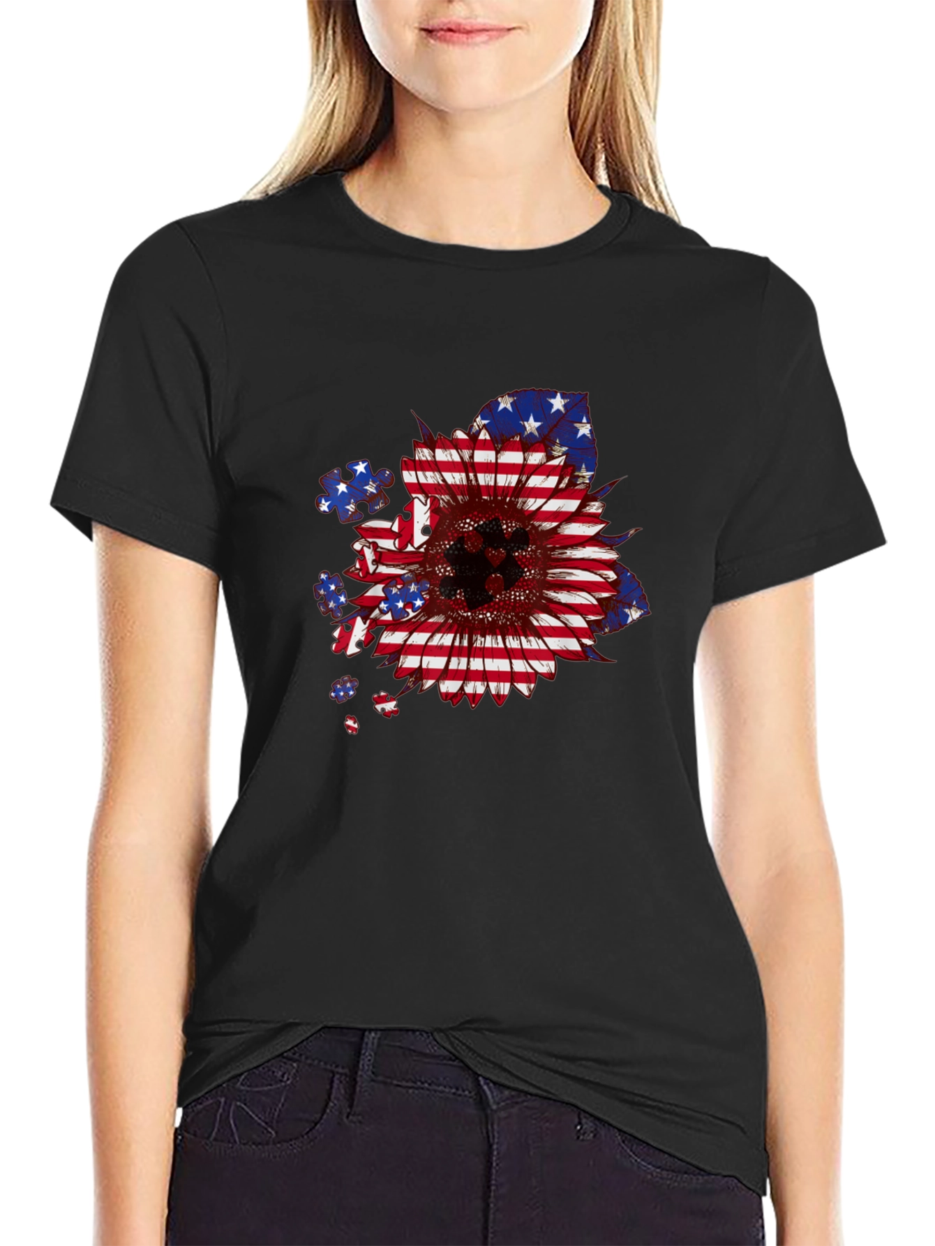 American Flag Sunflower Patriotic T-Shirt