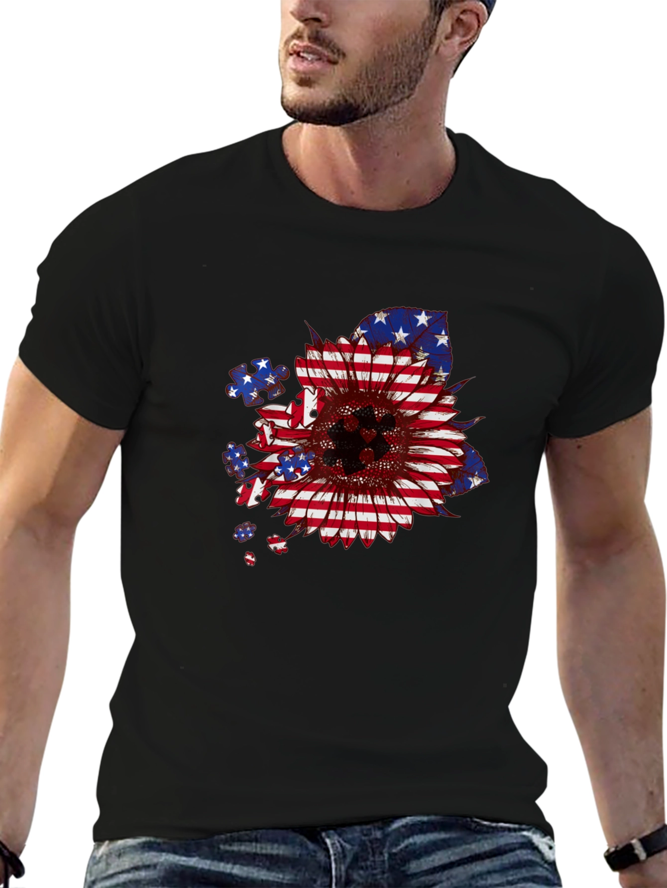 American Flag Sunflower Patriotic T-Shirt