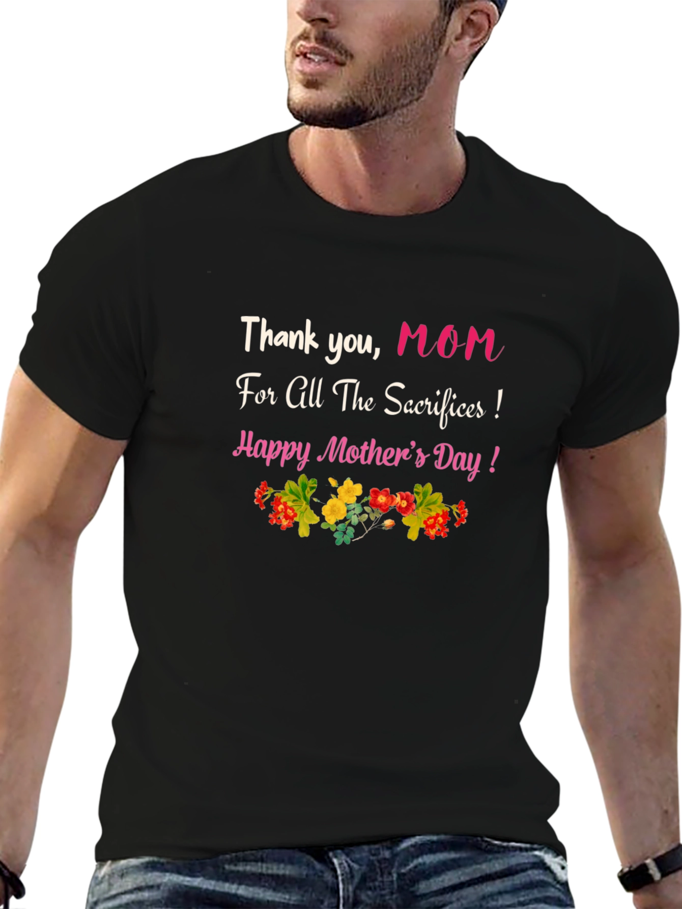 Thank You Mom Black Graphic T-Shirt