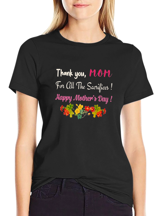 Thank You Mom Black Graphic T-Shirt