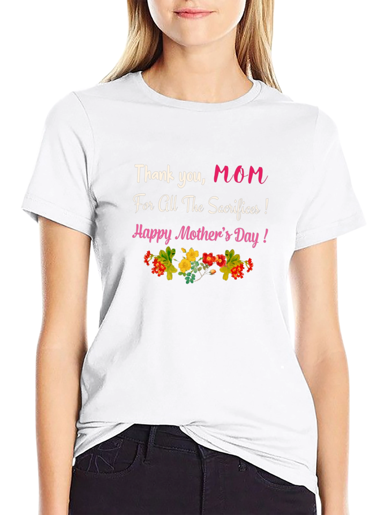 Thank You Mom Black Graphic T-Shirt