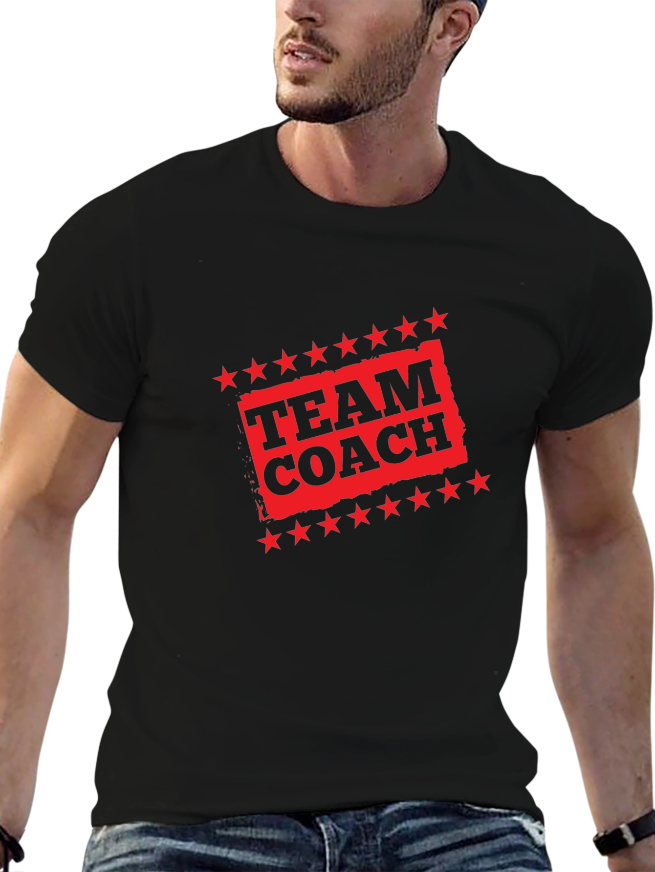 Team Coach Black T-Shirt with Red Graphic