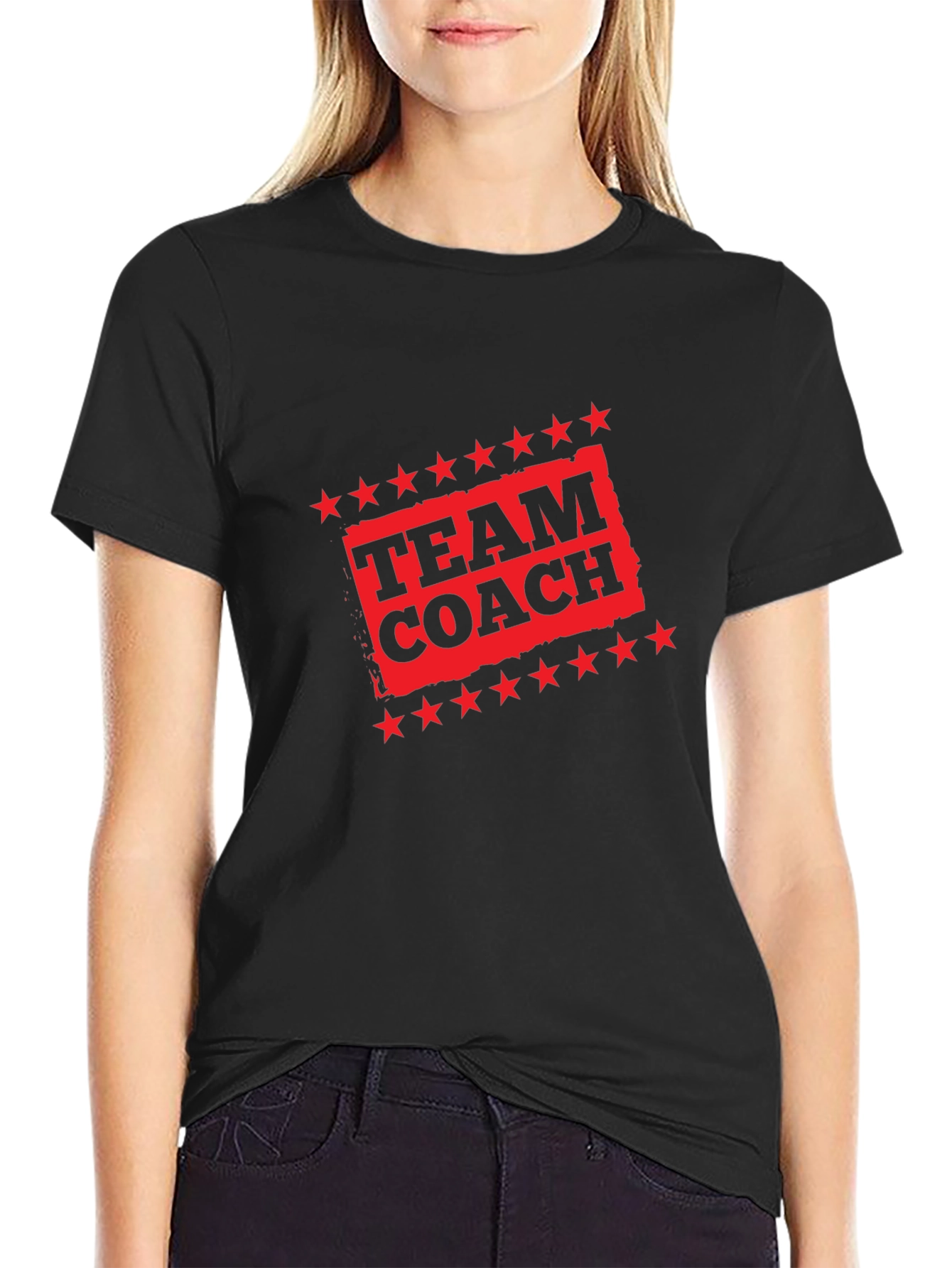 Team Coach Black T-Shirt with Red Graphic