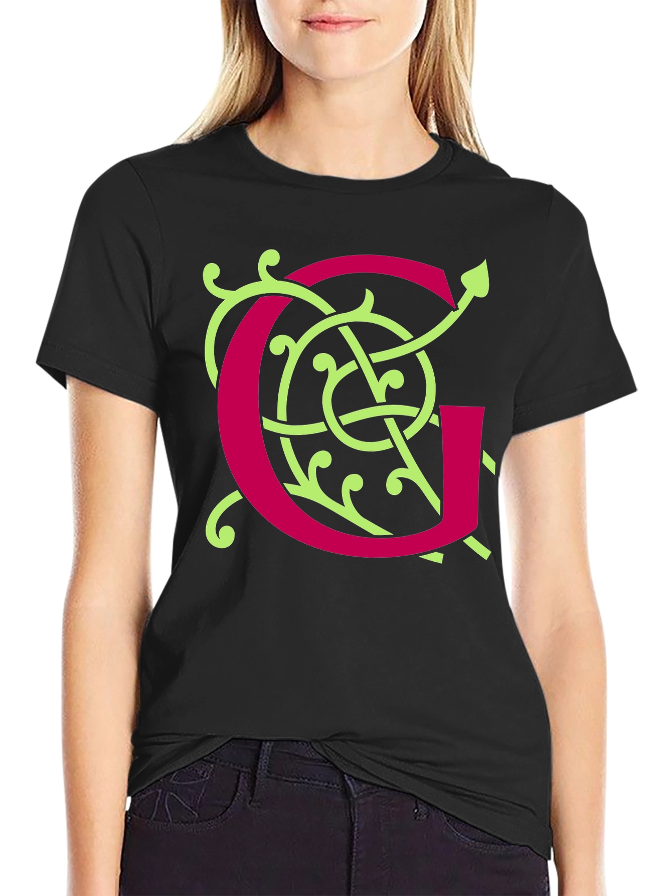 Ornamental Initial G Black T-Shirt