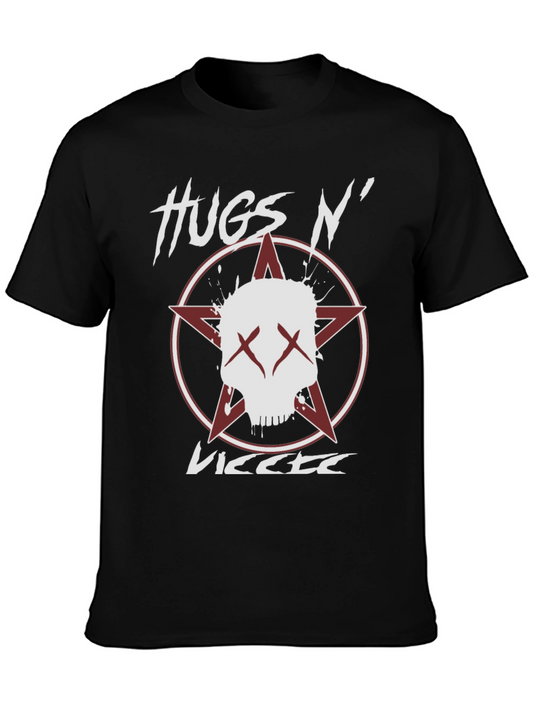 Hugs N VICCTE Black Graphic T-Shirt with Skull Design