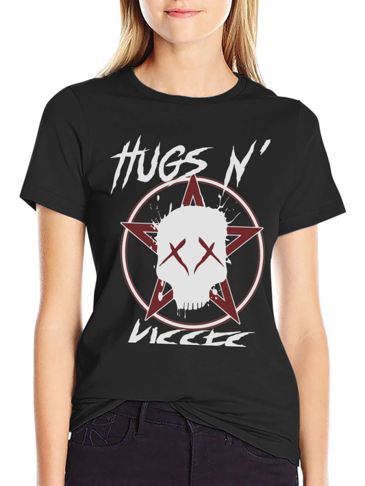Hugs N VICCTE Black Graphic T-Shirt with Skull Design