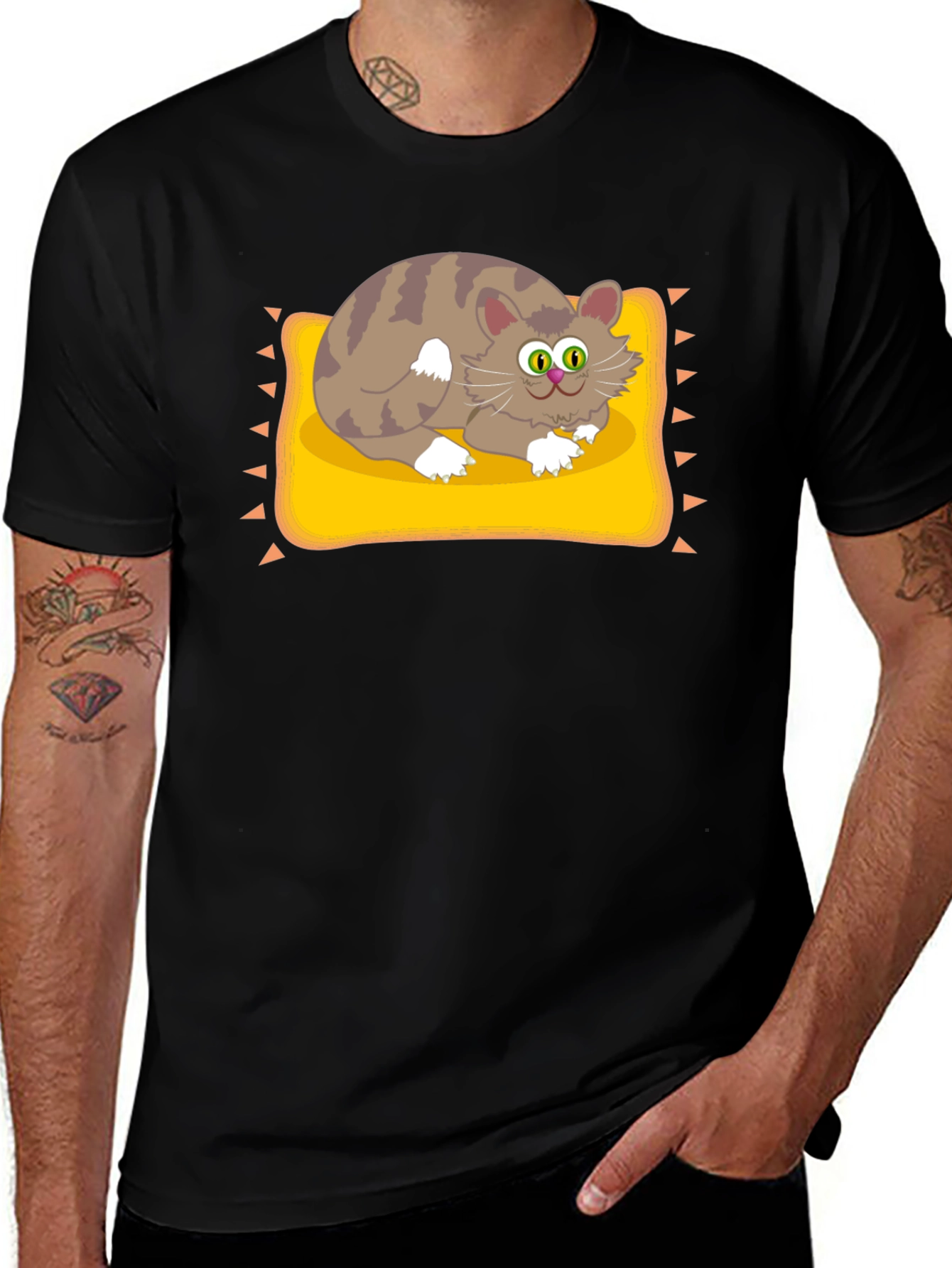Cat on Pillow Graphic Tee - Fun Novelty T-Shirt