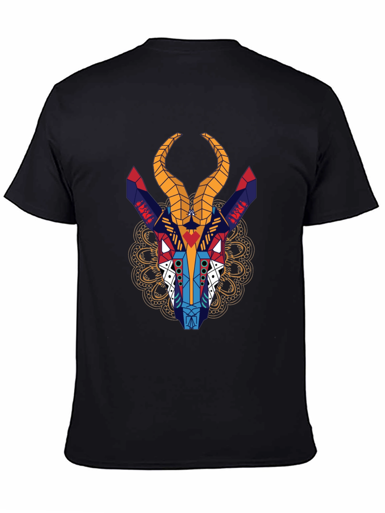 Geometric Gazelle Graphic Tee - Black Cotton Shirt