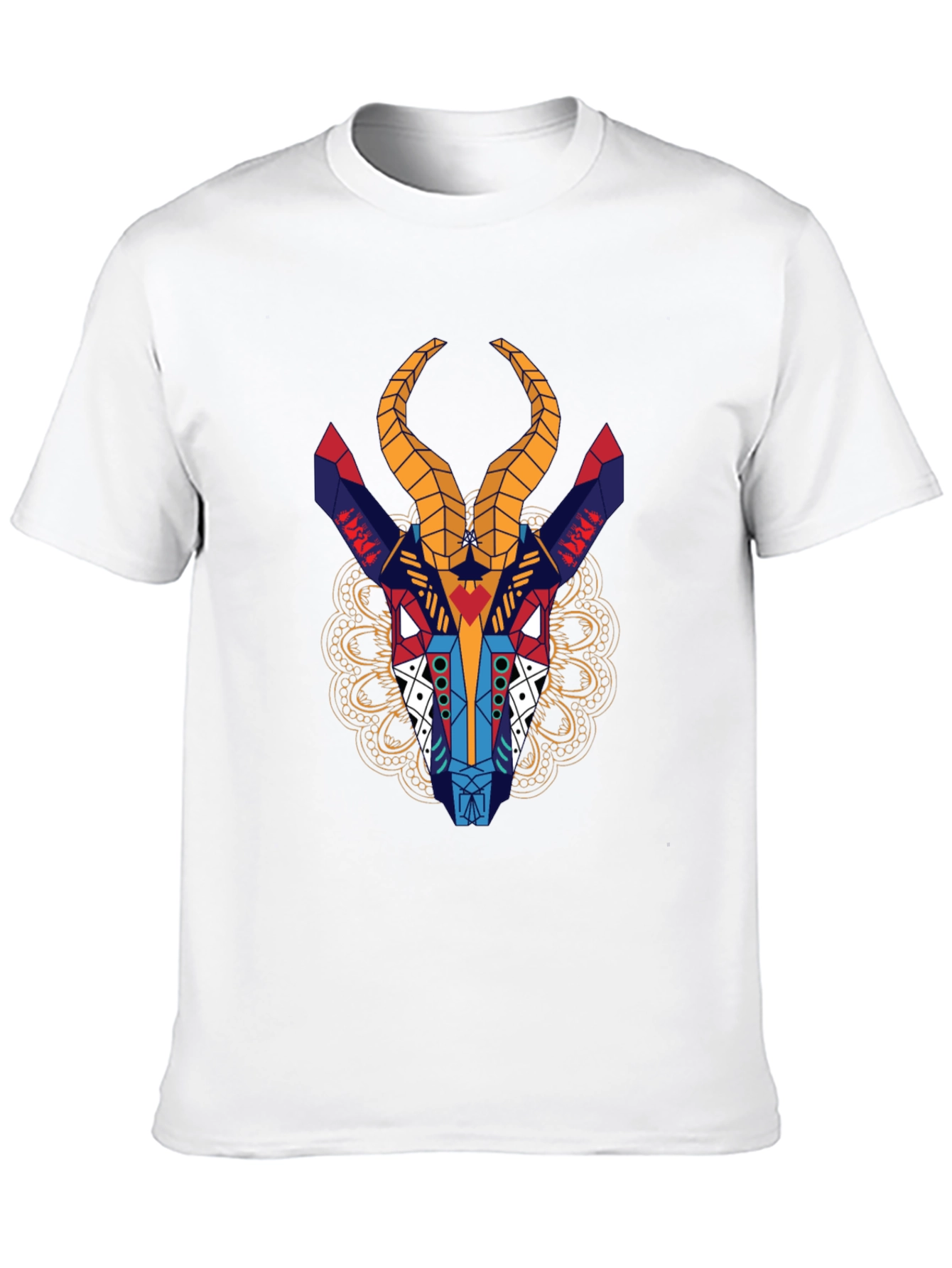Geometric Gazelle Graphic Tee - Black Cotton Shirt