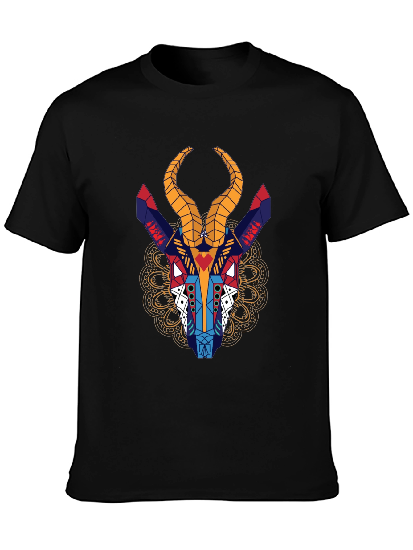 Geometric Gazelle Graphic Tee - Black Cotton Shirt