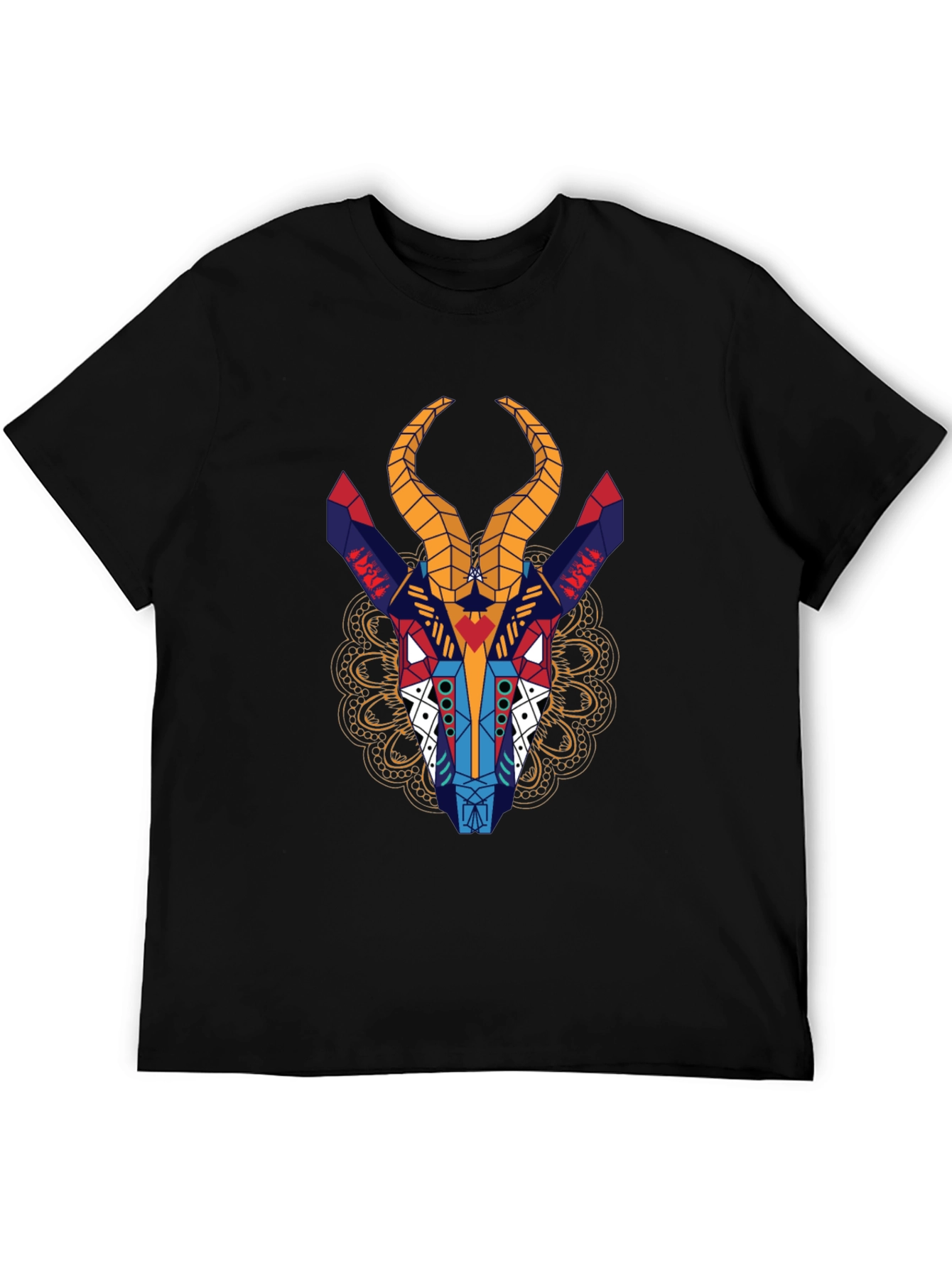 Geometric Gazelle Graphic Tee - Black Cotton Shirt